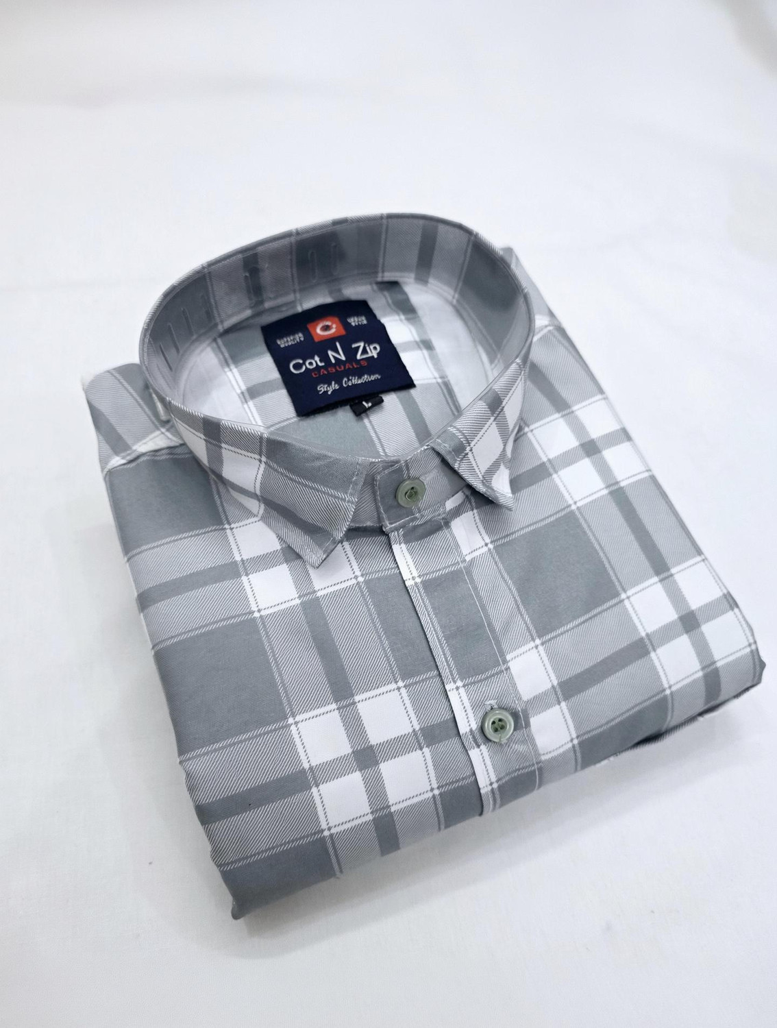 Image of COTnZIP Men Checkered Casual Grey, White Shirt