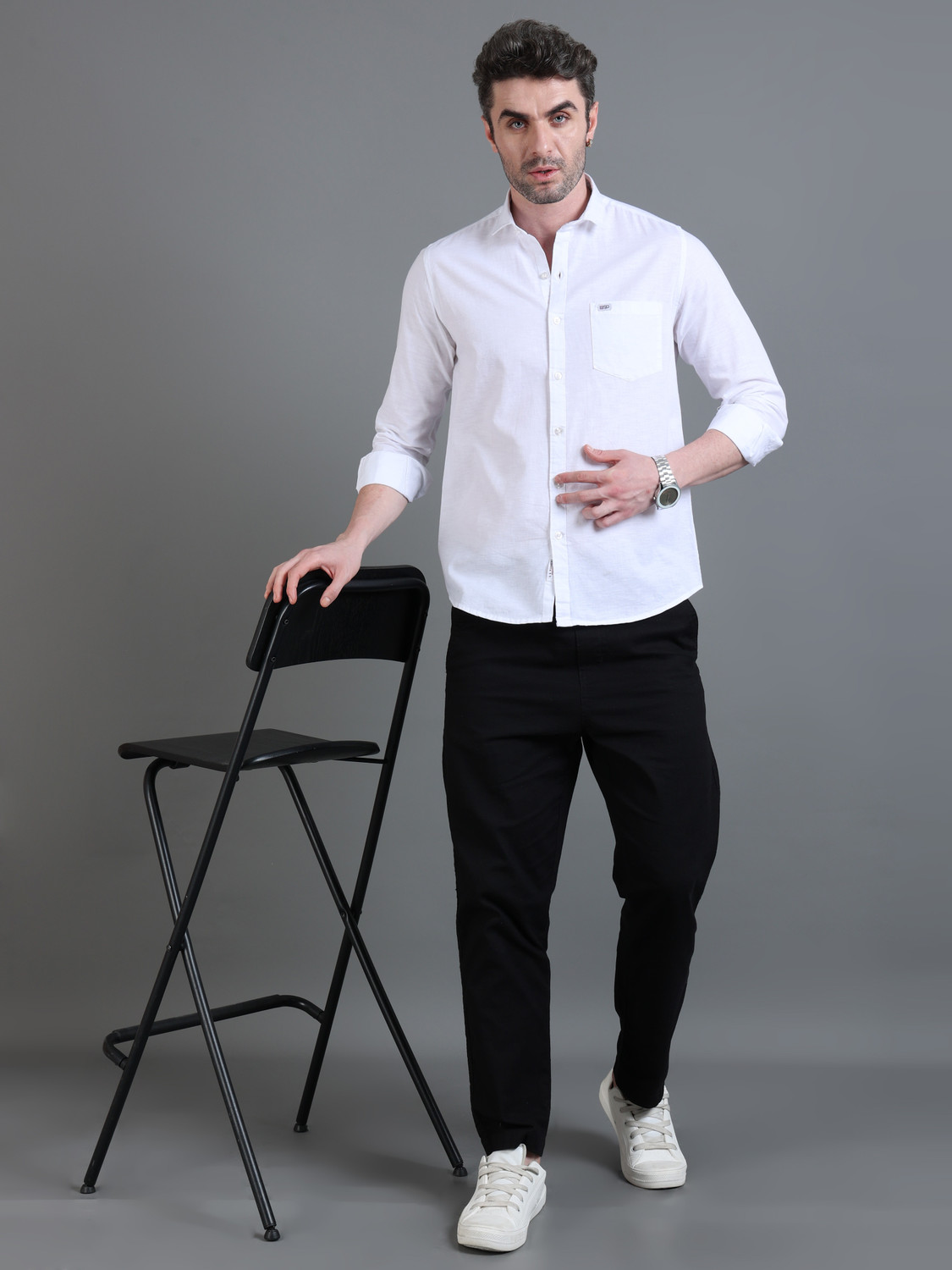 Image of U.S. Pitchers Men Solid Casual White Shirt