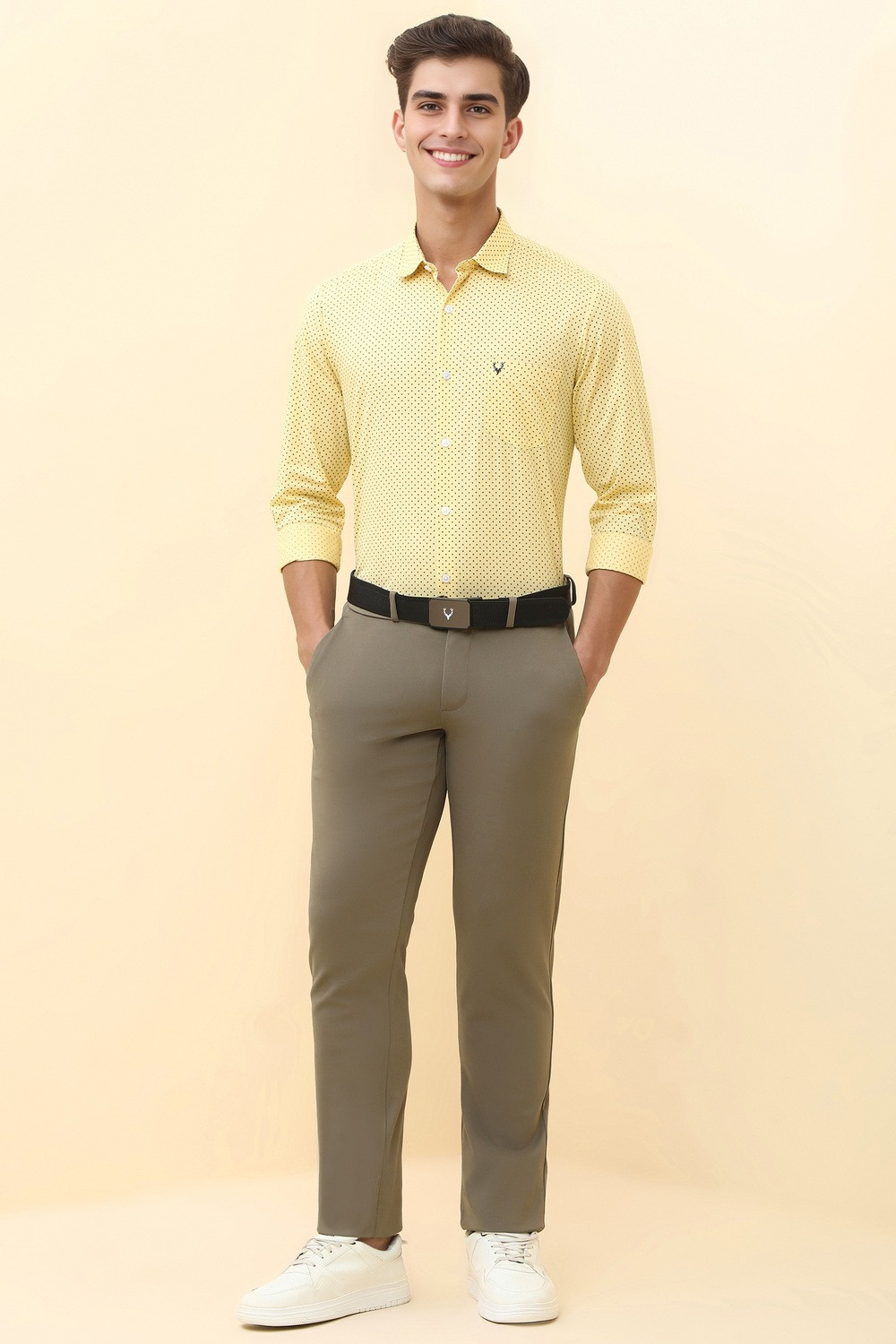 Image of Allen Solly Men Printed Casual Yellow Shirt