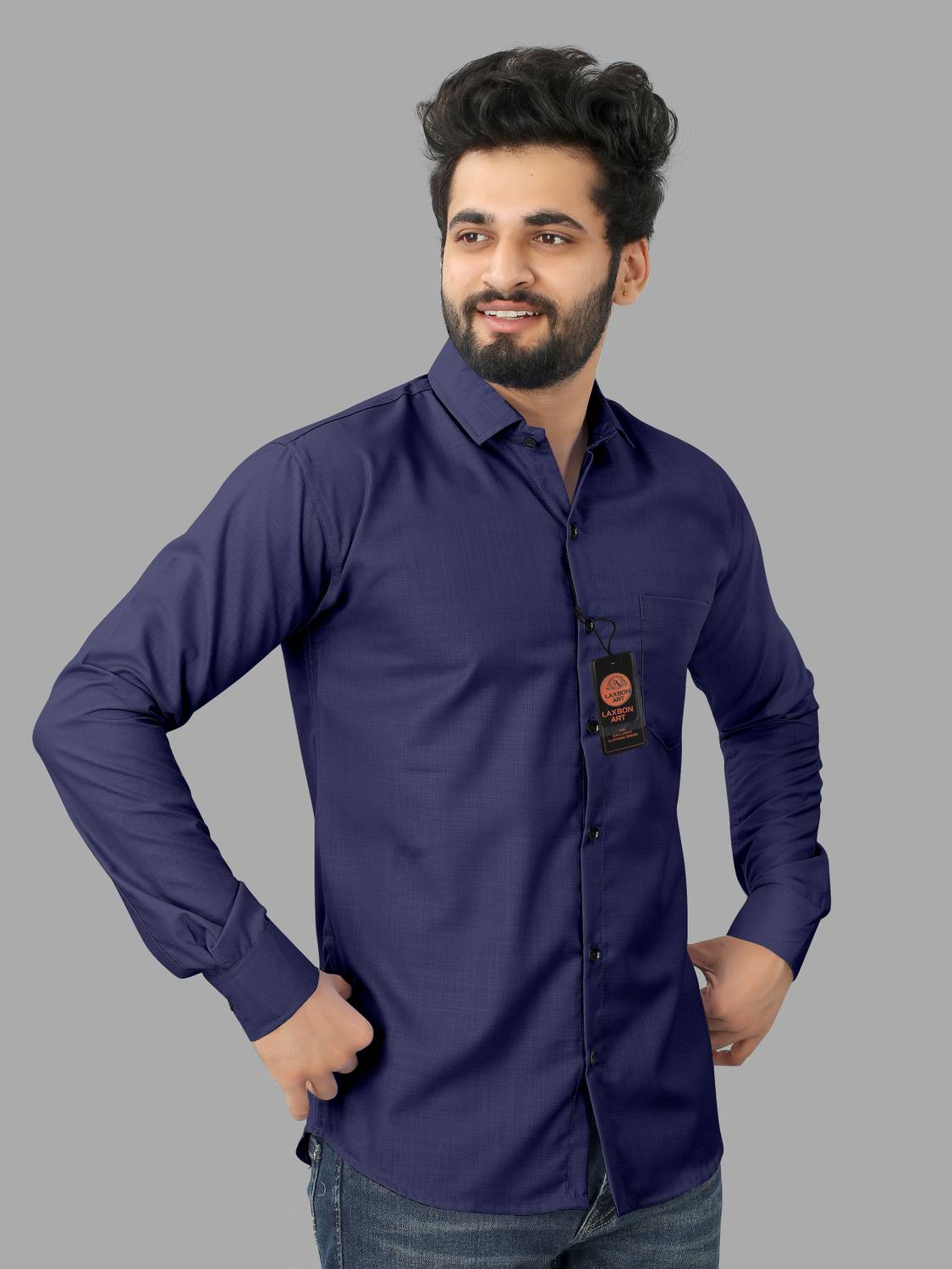 AITAVIKOVERSEAS Men Solid Casual Dark Blue Shirt