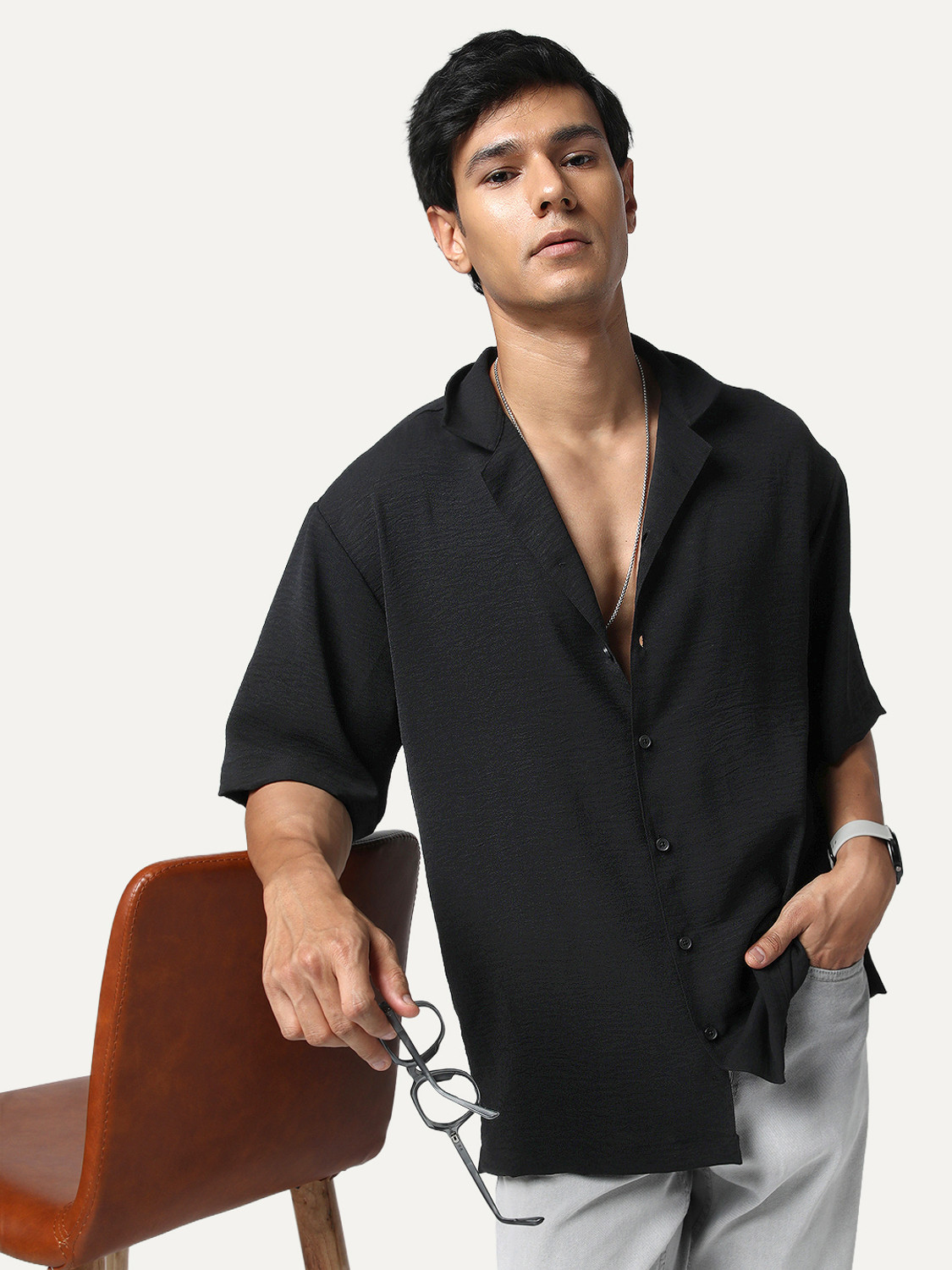 Urbano Fashion Men Self Design, Solid Casual Black Shirt