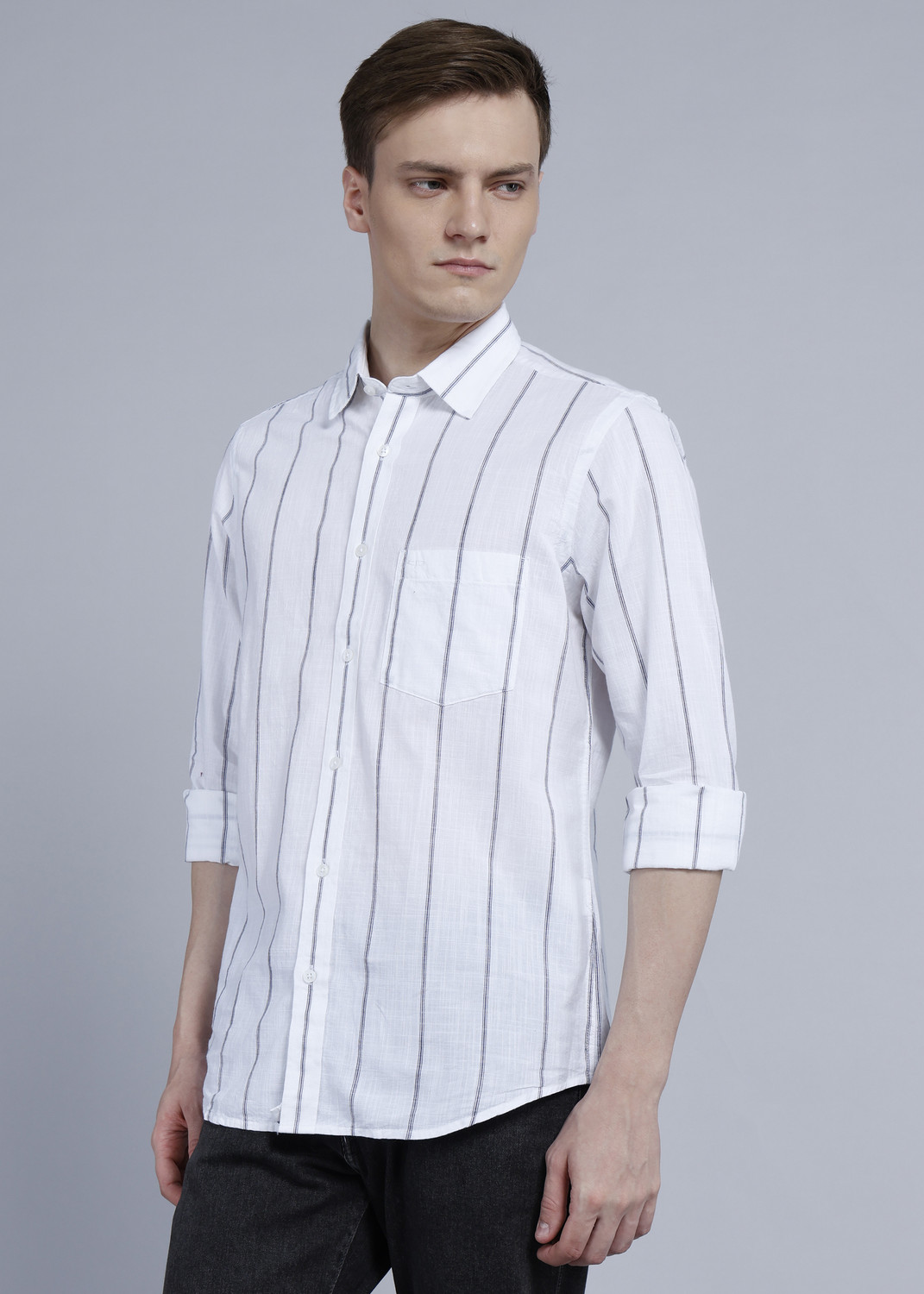 Image of COLORPLUS Men Striped Casual White Shirt