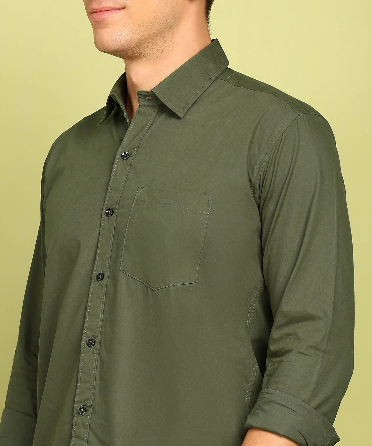Image of FUBAR Men Solid Formal Dark Green Shirt