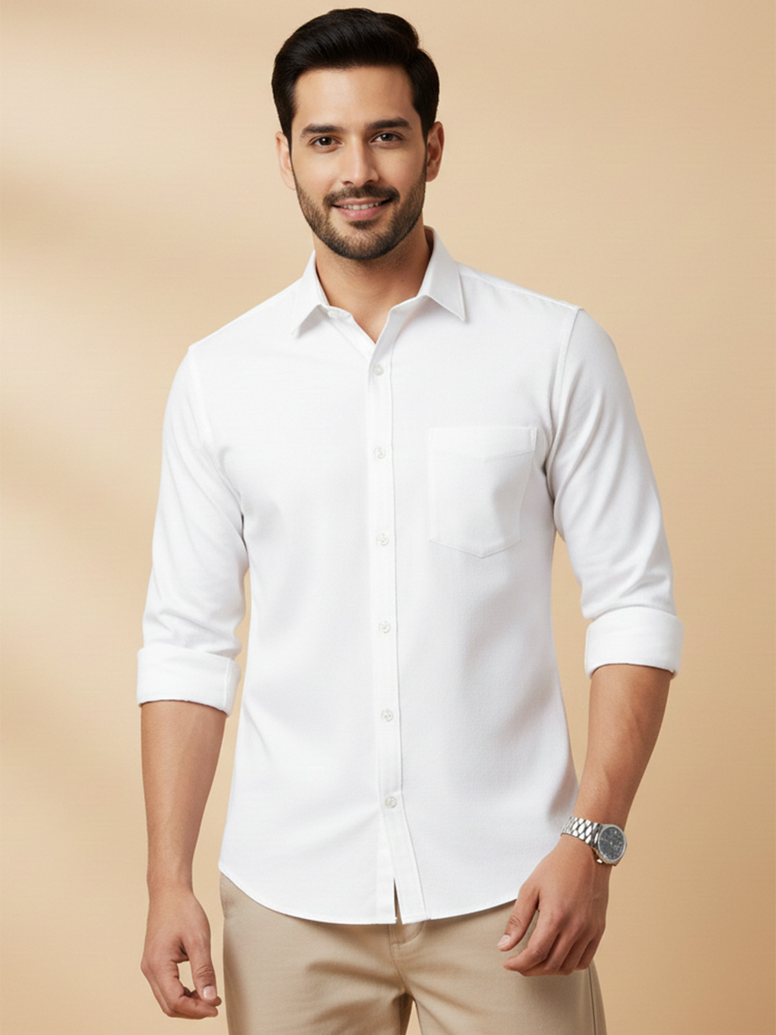 Image of METRONAUT Men Solid Casual White Shirt