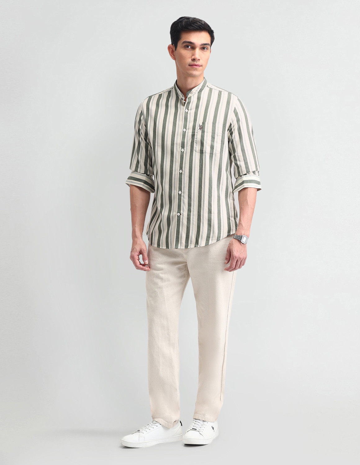 Image of U.S. POLO ASSN. Men Striped Casual Green Shirt