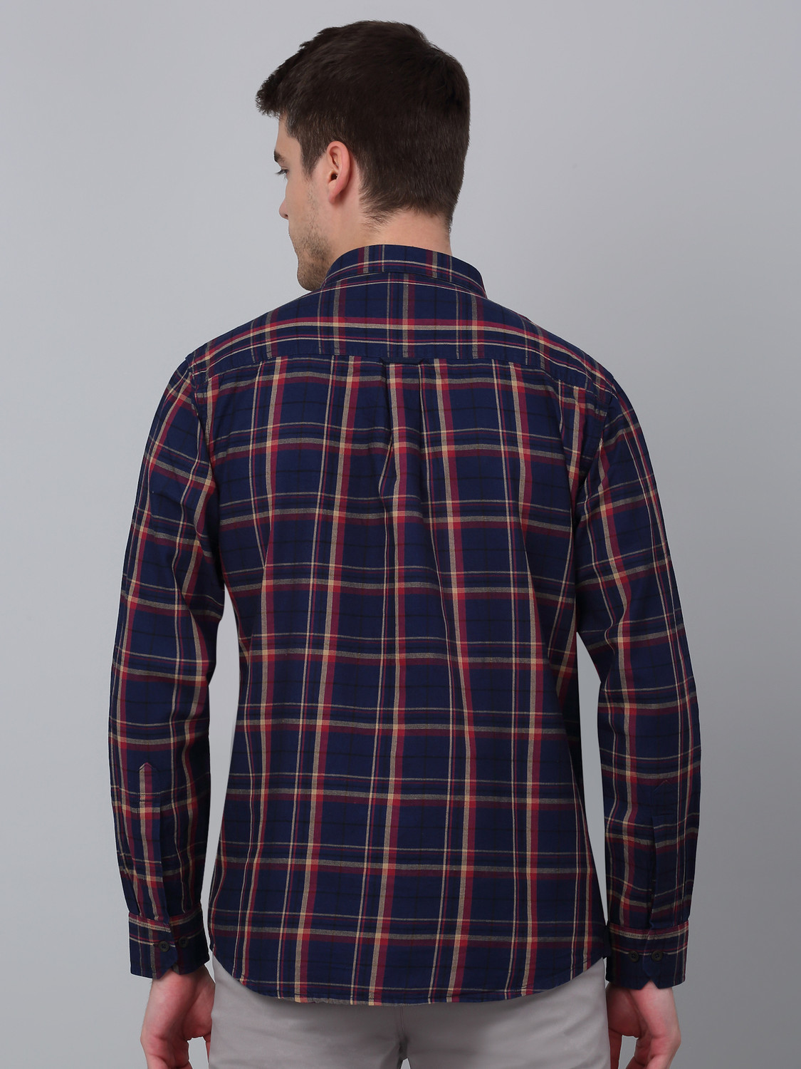 Image of CANTABIL Men Checkered Casual Dark Blue Shirt