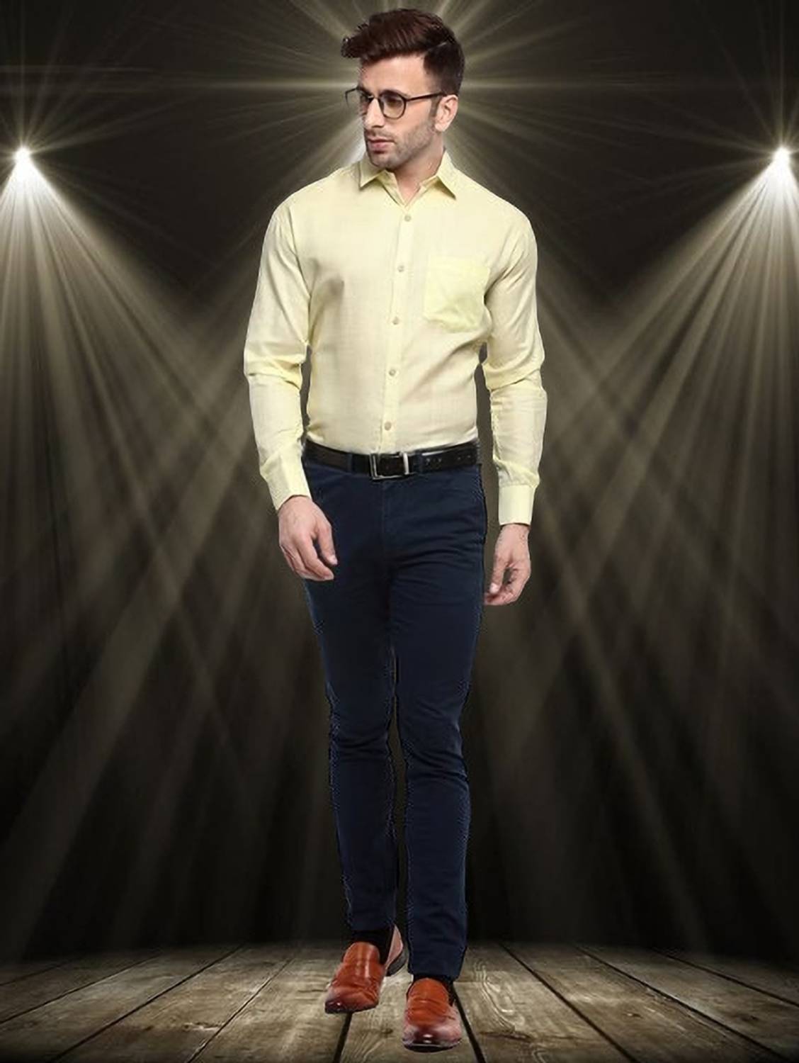 Ababil Men Striped Formal Yellow Shirt