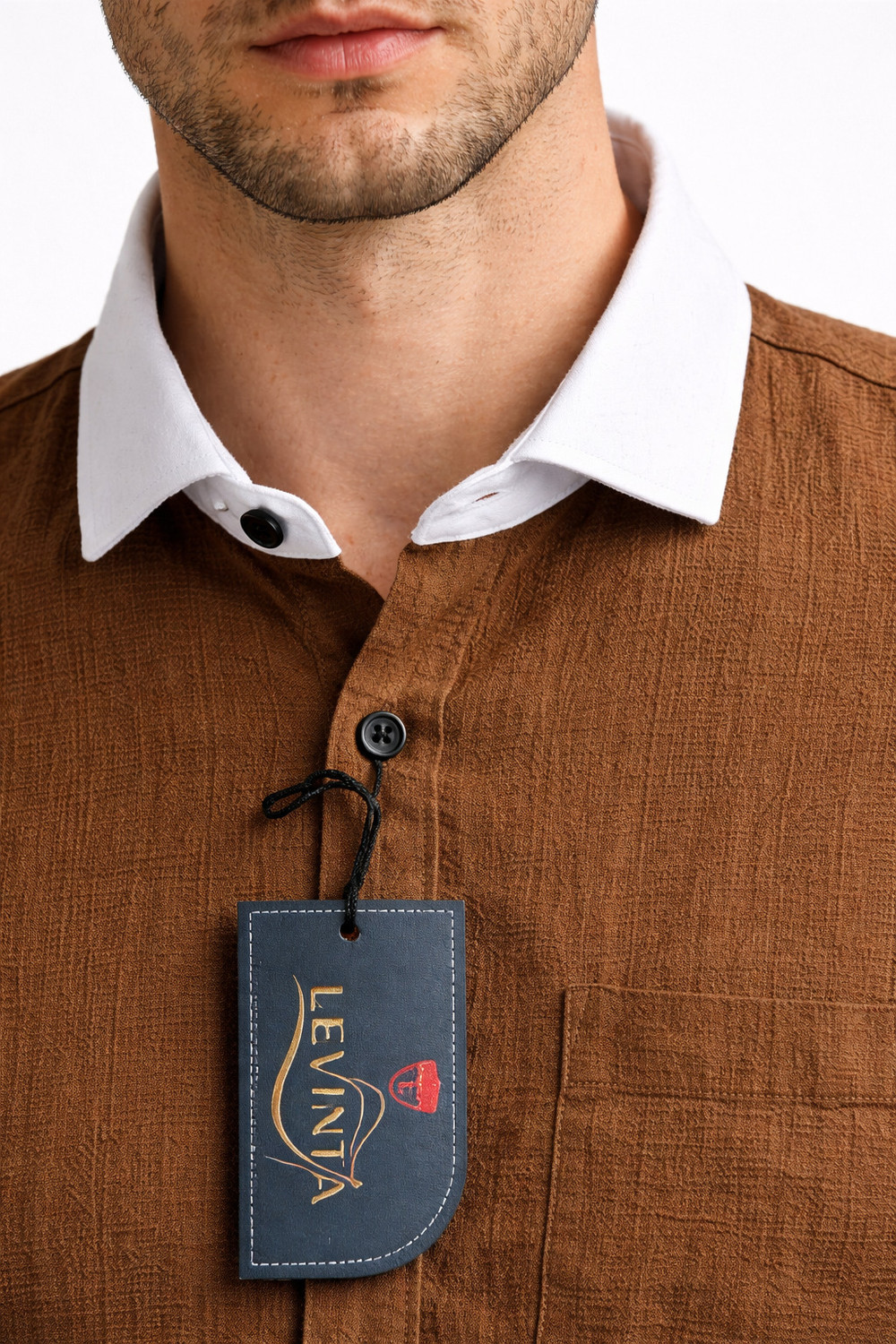Image of LEVINTA Men Solid Casual Brown Shirt