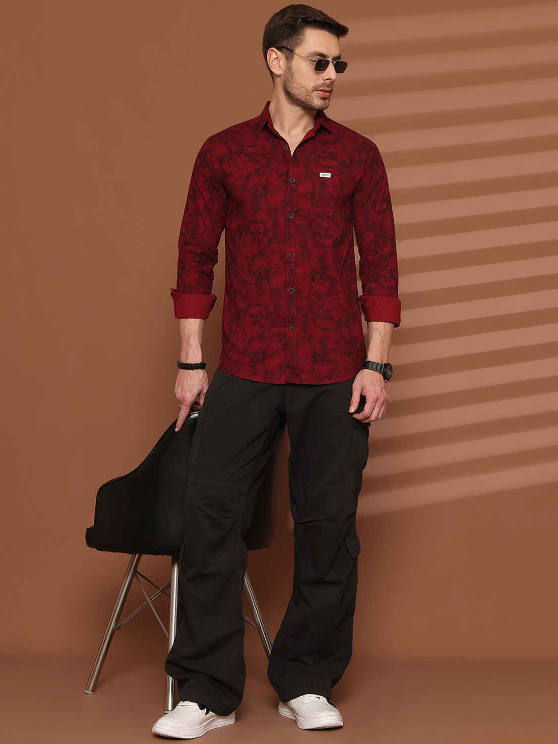 Image of Majestic Man Men Printed Casual Red Shirt