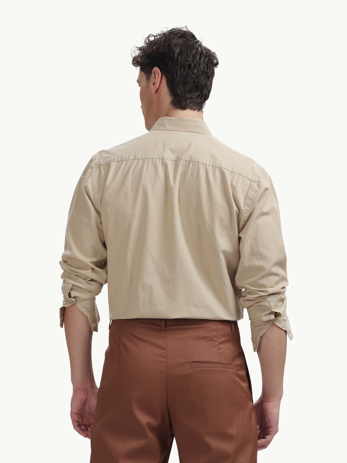 Image of BLUE SQUAD Men Solid Casual Beige Shirt