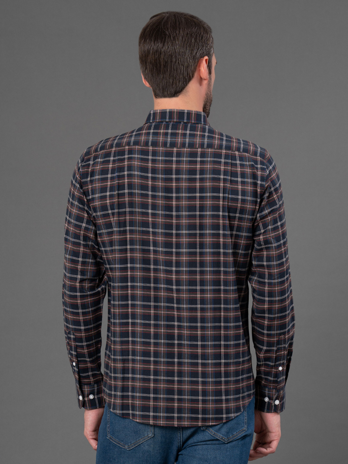 Image of RED TAPE Men Checkered Casual Dark Blue Shirt