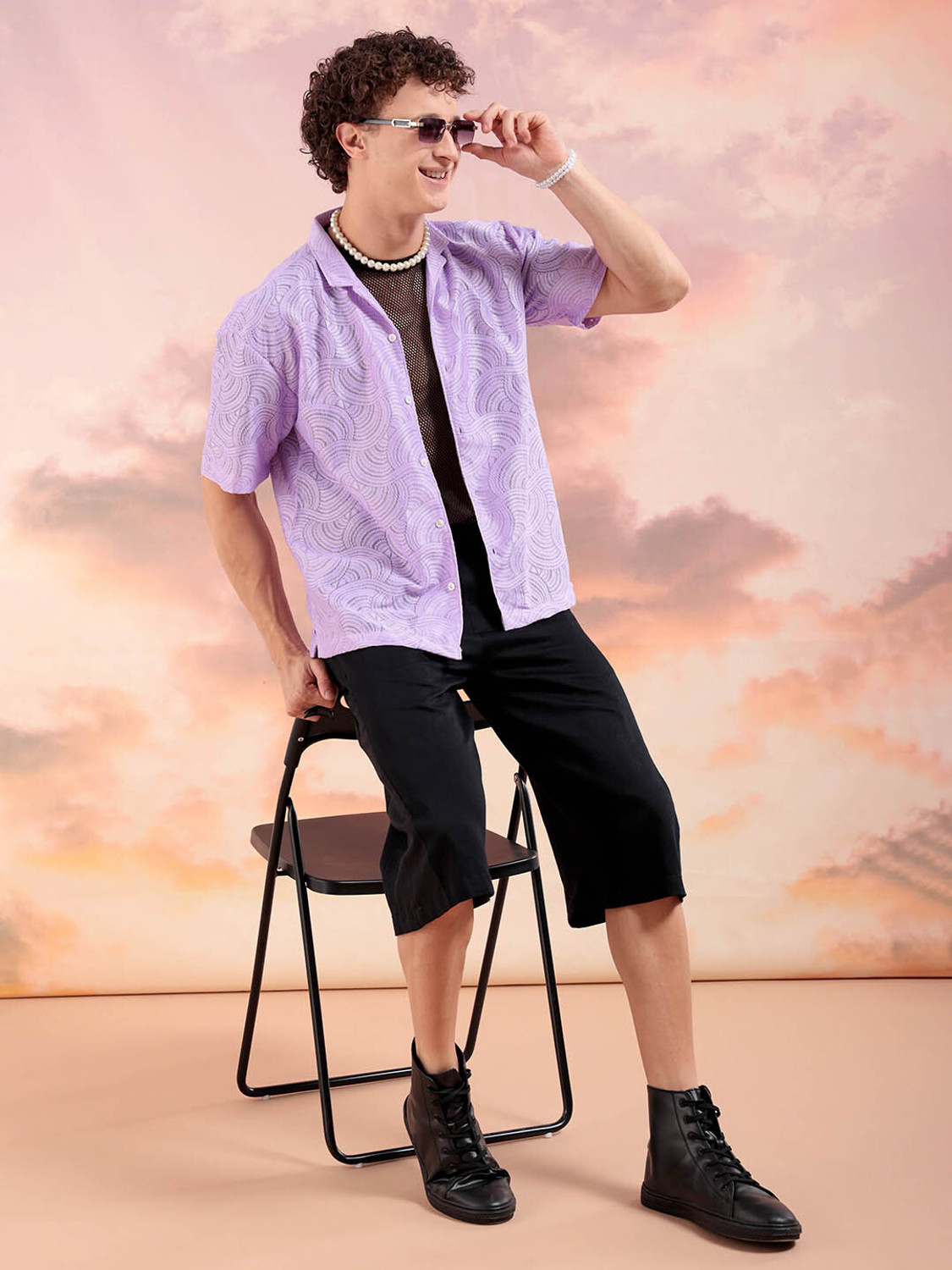 Image of The Indian Garage Co. Men Solid Beach Wear Purple Shirt