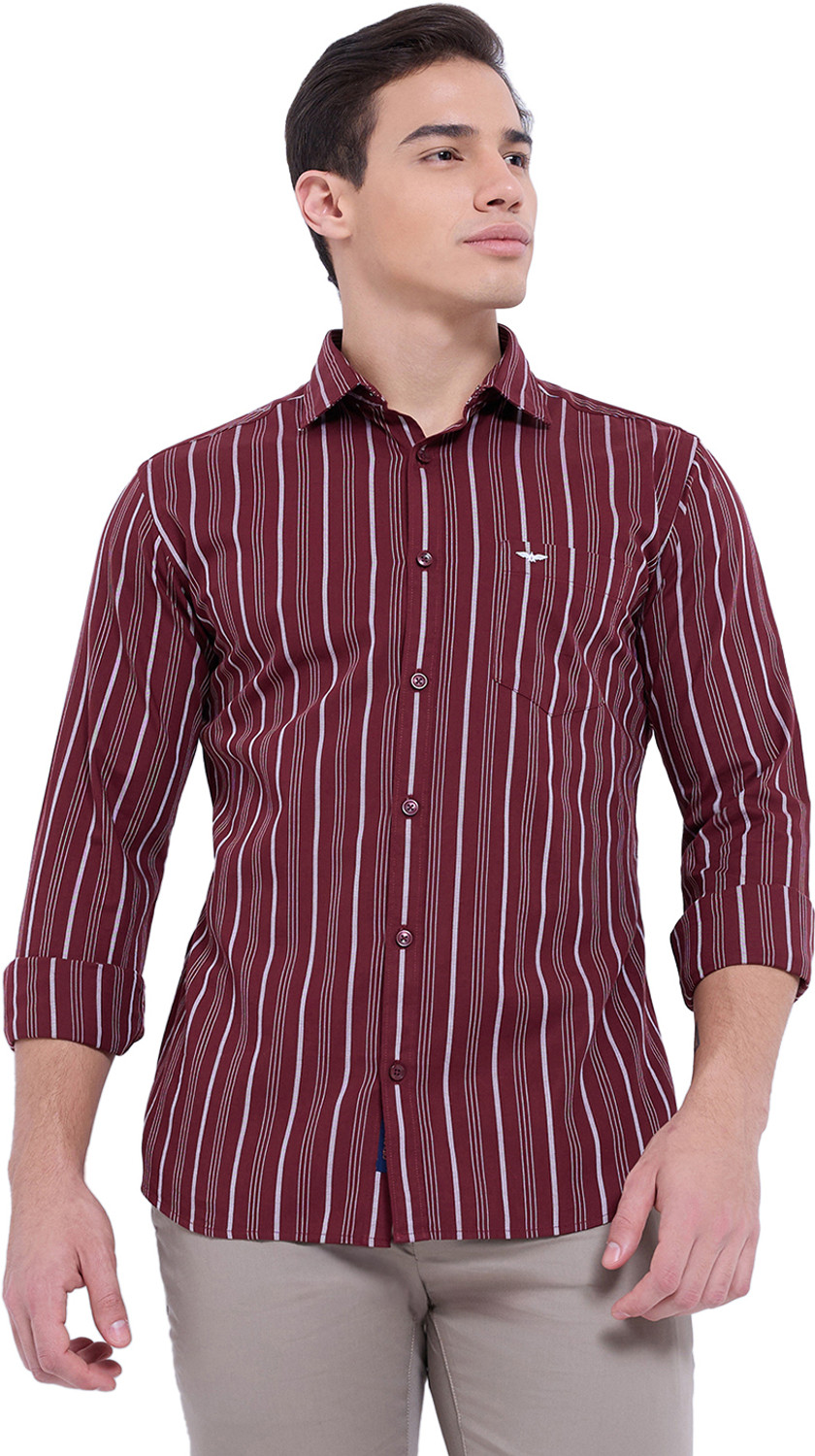 Image of PARK AVENUE Men Striped Casual Maroon Shirt