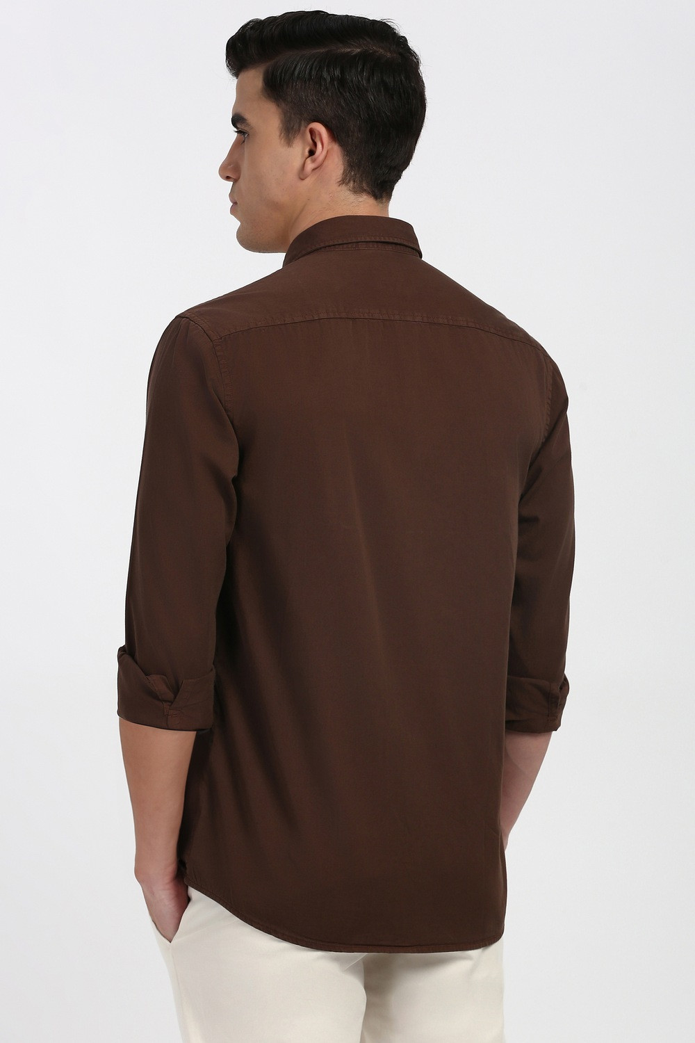 Image of PETER ENGLAND Men Solid Casual Brown Shirt