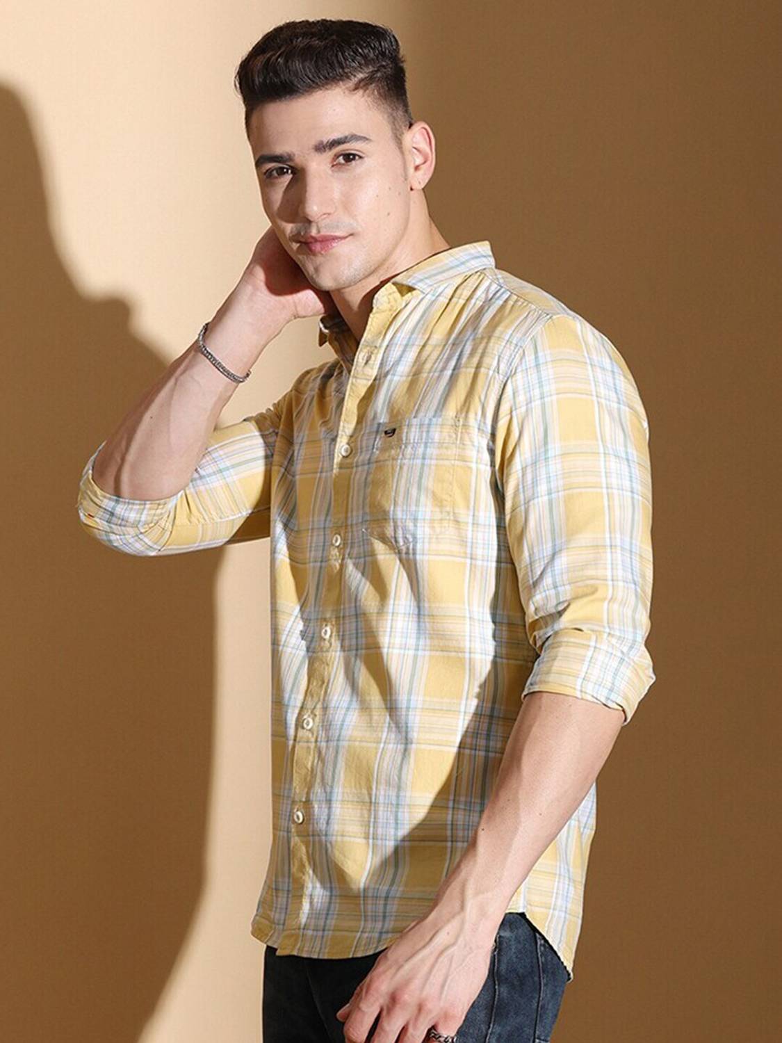 The Indian Garage Co. Men Checkered Casual Yellow Shirt - Image 3