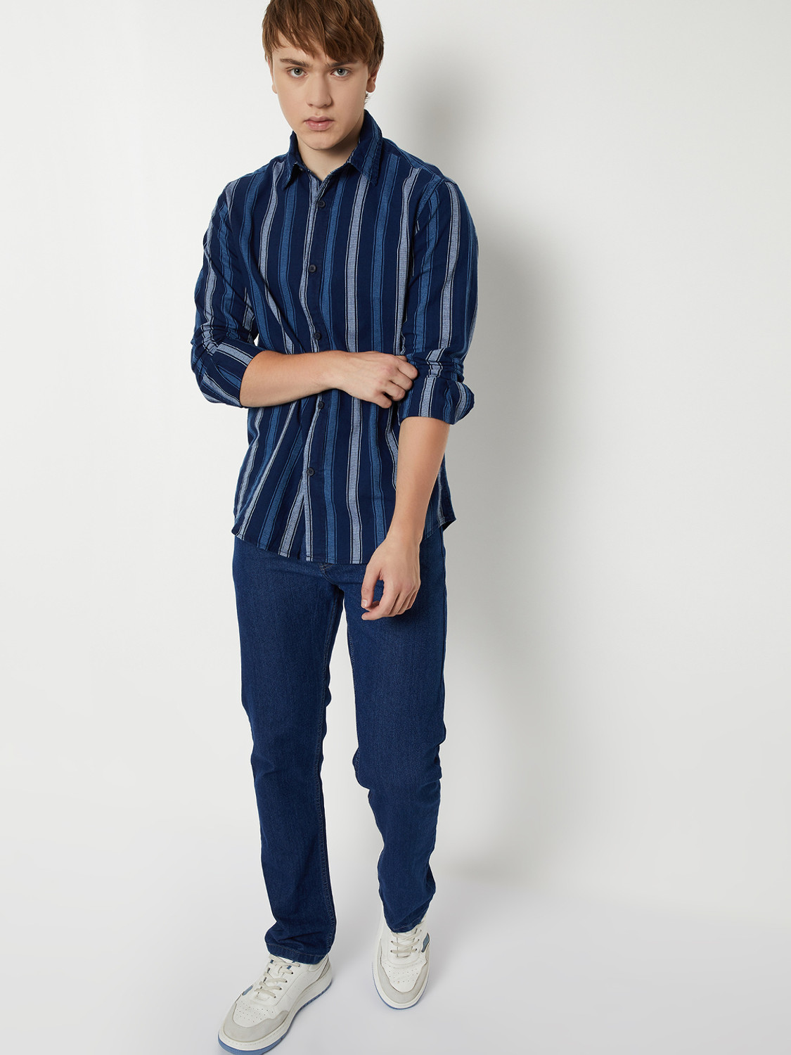 Image of MAX Men Striped Casual Blue Shirt