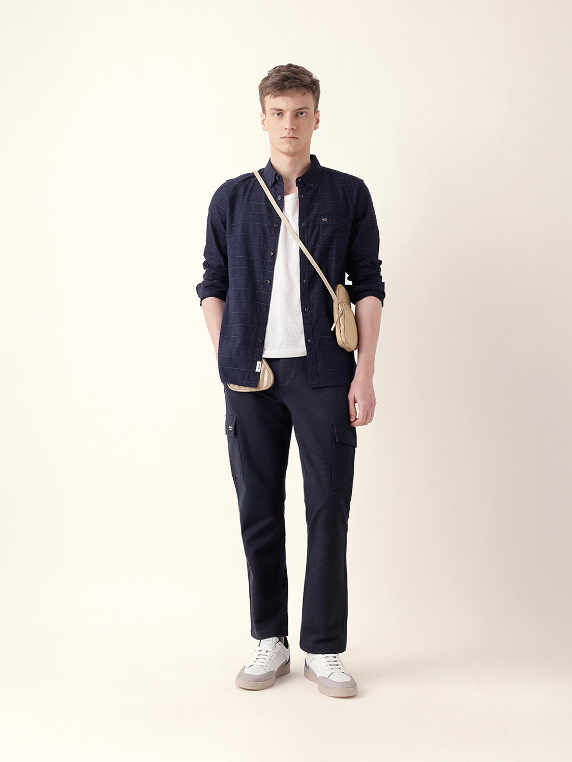Image of THE BEAR HOUSE Men Checkered Casual Blue Shirt