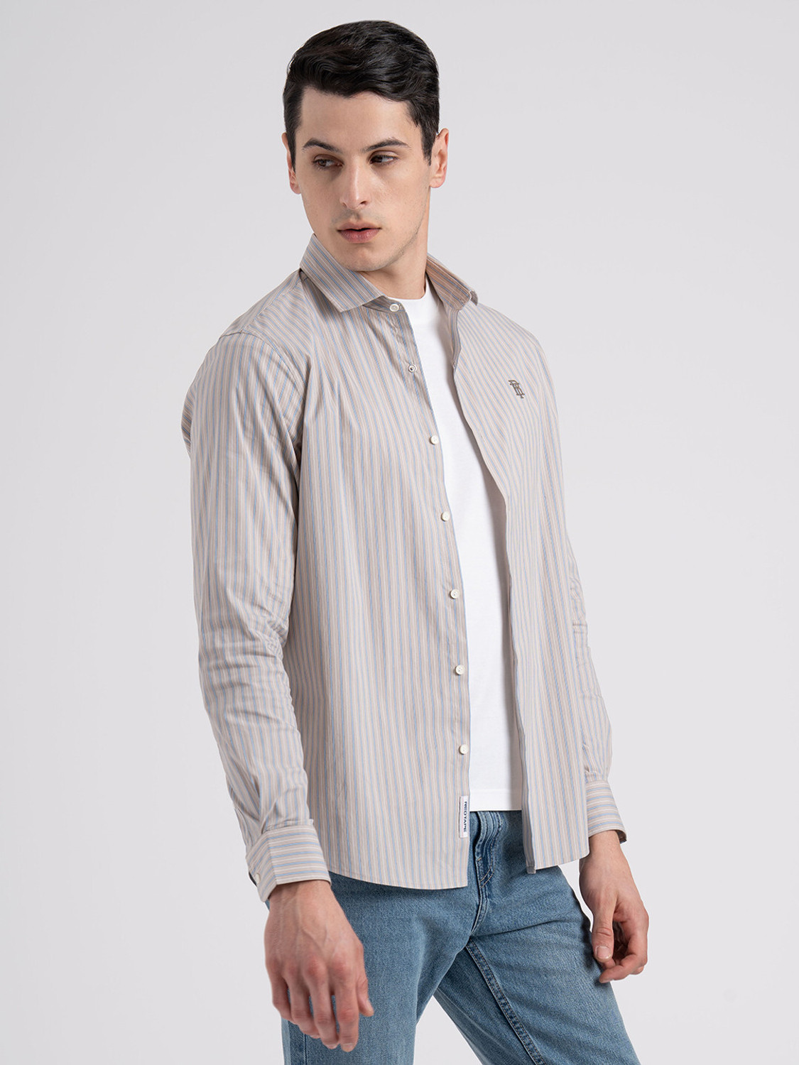 Image of RED TAPE Men Striped Casual Beige Shirt