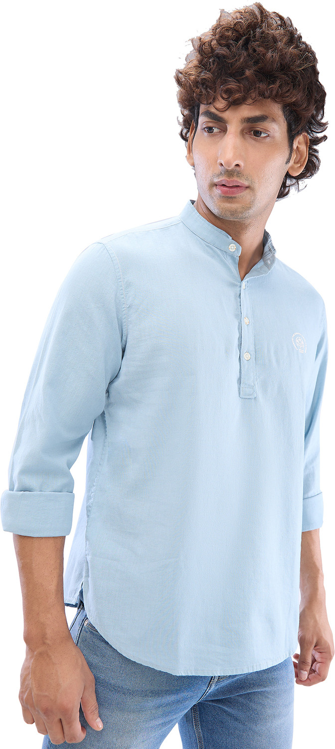 Image of Spykar Men Solid Casual Blue Shirt