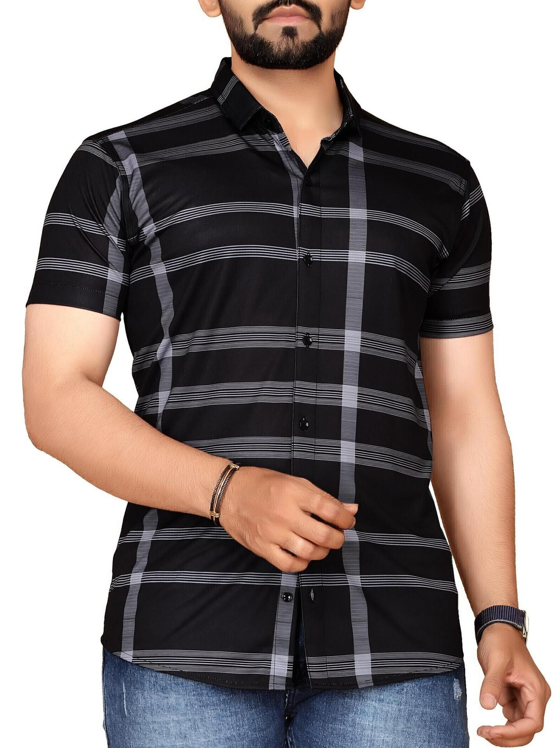 Image of DBEX Men Checkered Casual Grey, Black Shirt