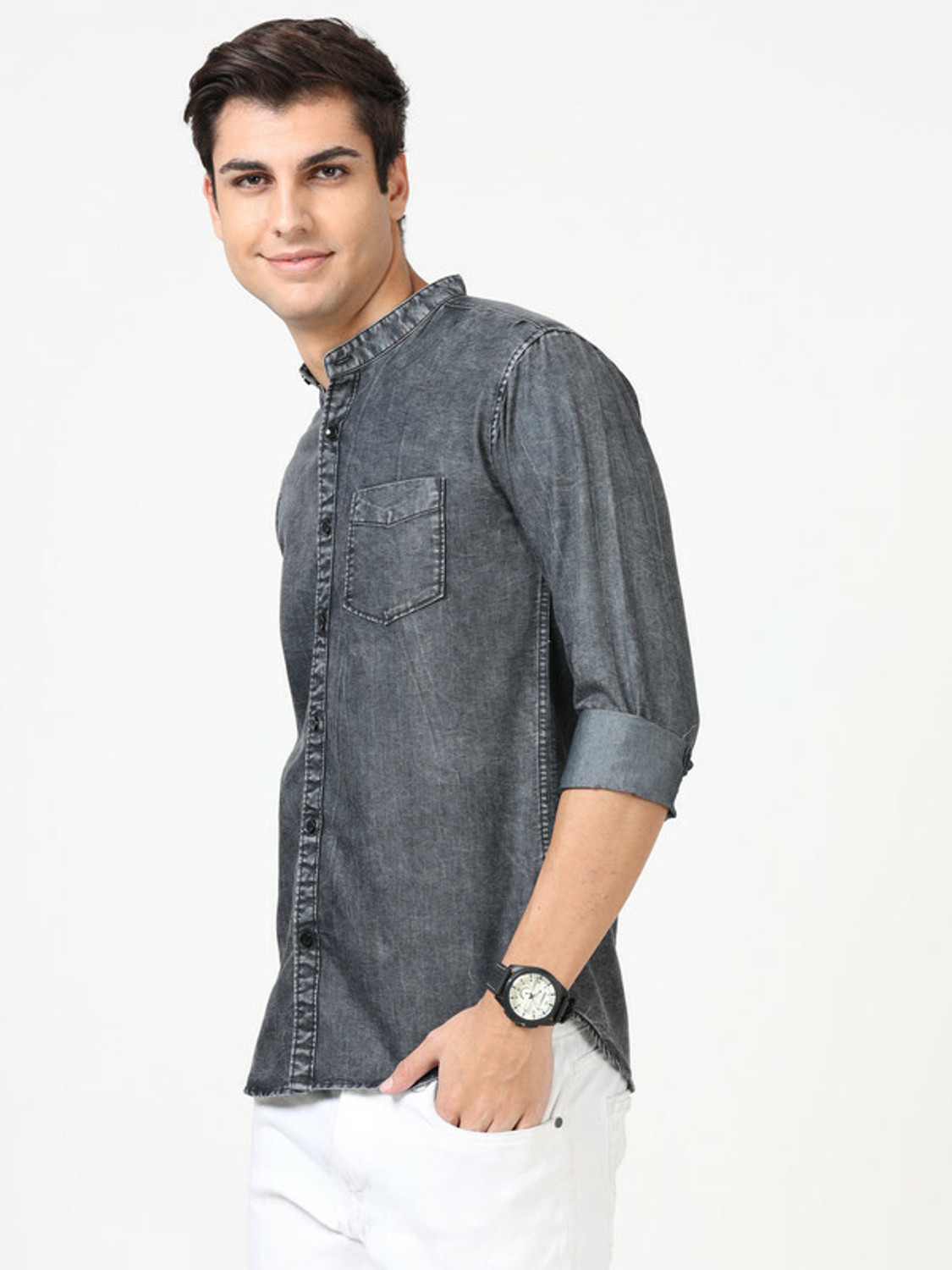 Image of SQIN Men Solid Casual Black Shirt