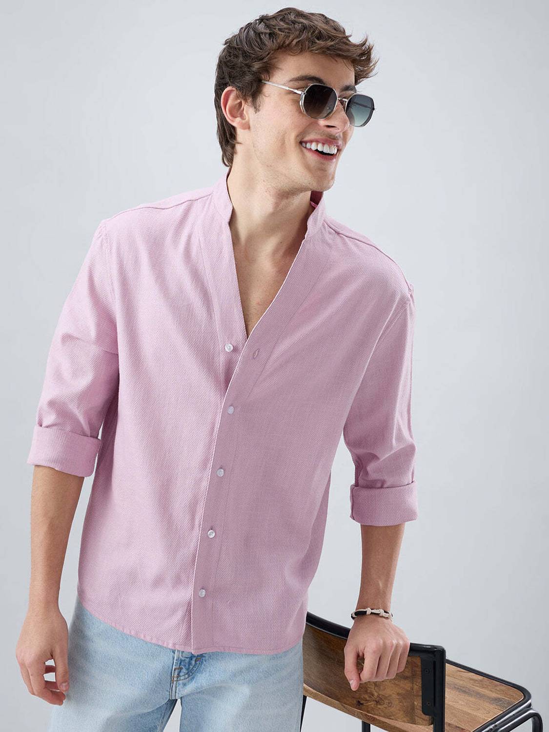 VASTRADO Men Solid Casual Pink Shirt