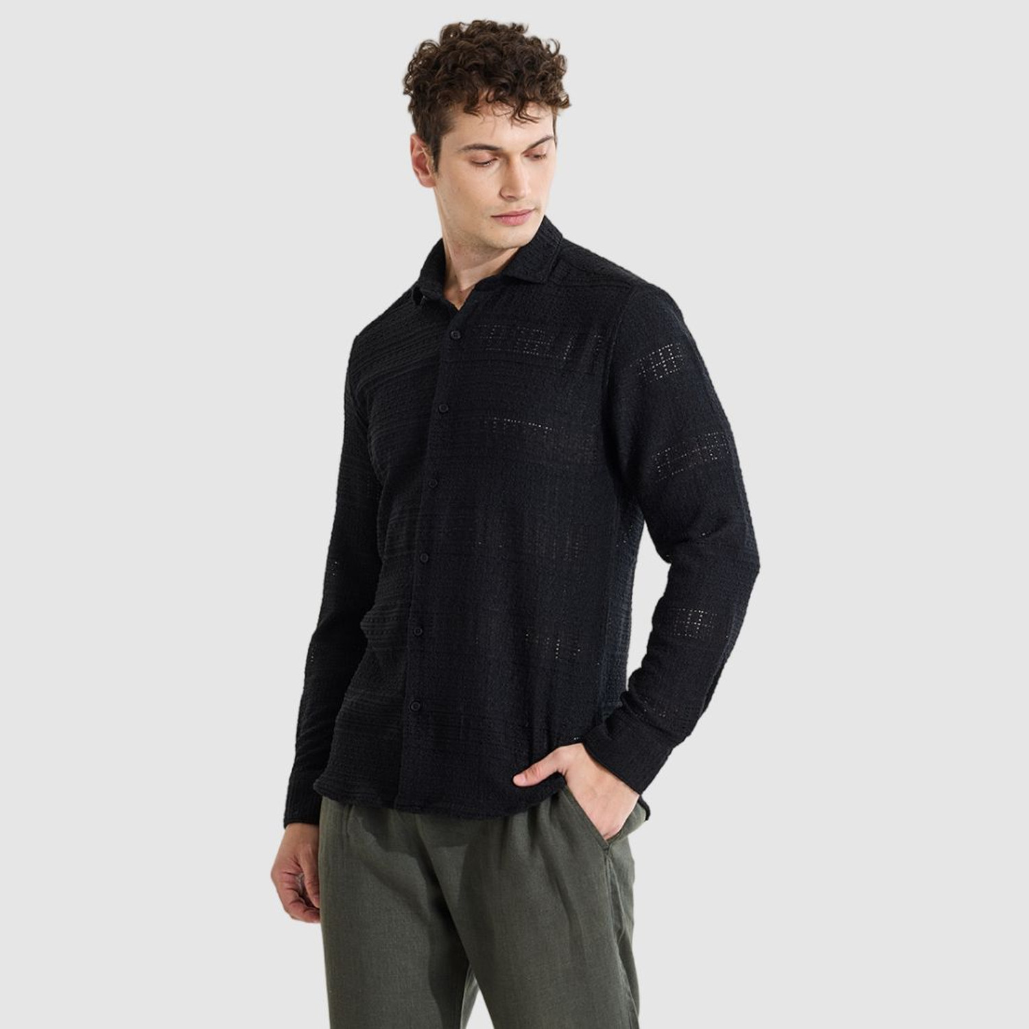 Image of Snitch Men Self Design Casual Black Shirt