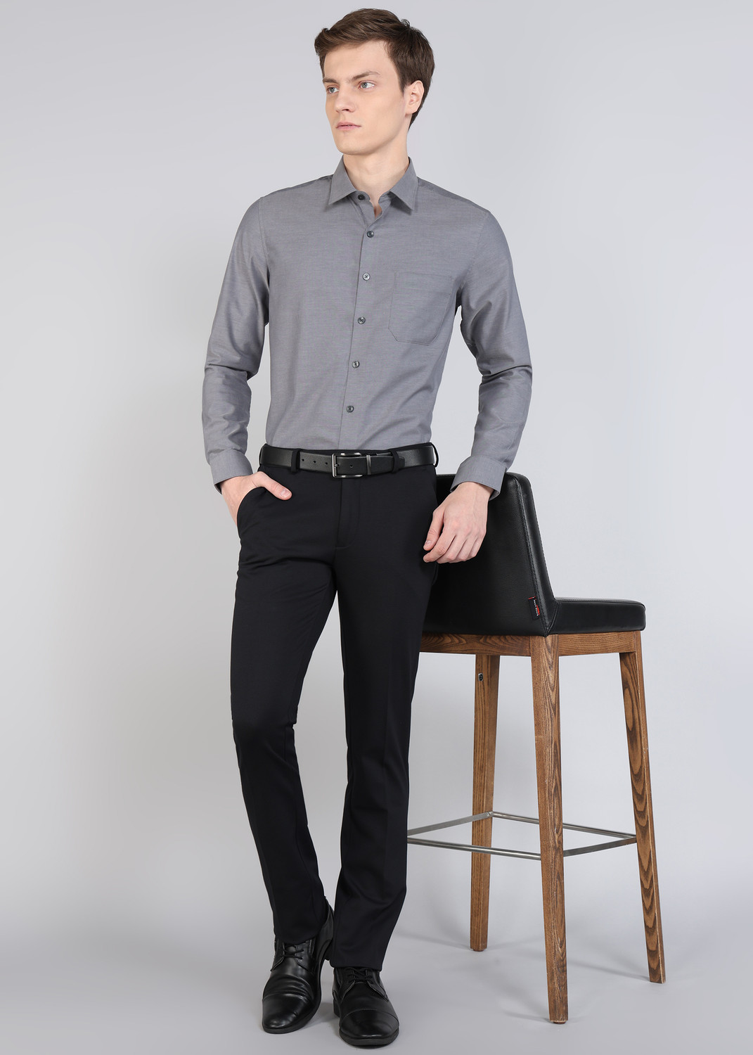 Image of LOUIS PHILIPPE Men Solid Formal Grey Shirt