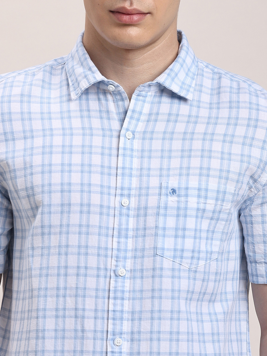 Image of TURTLE Men Checkered Casual Light Blue Shirt