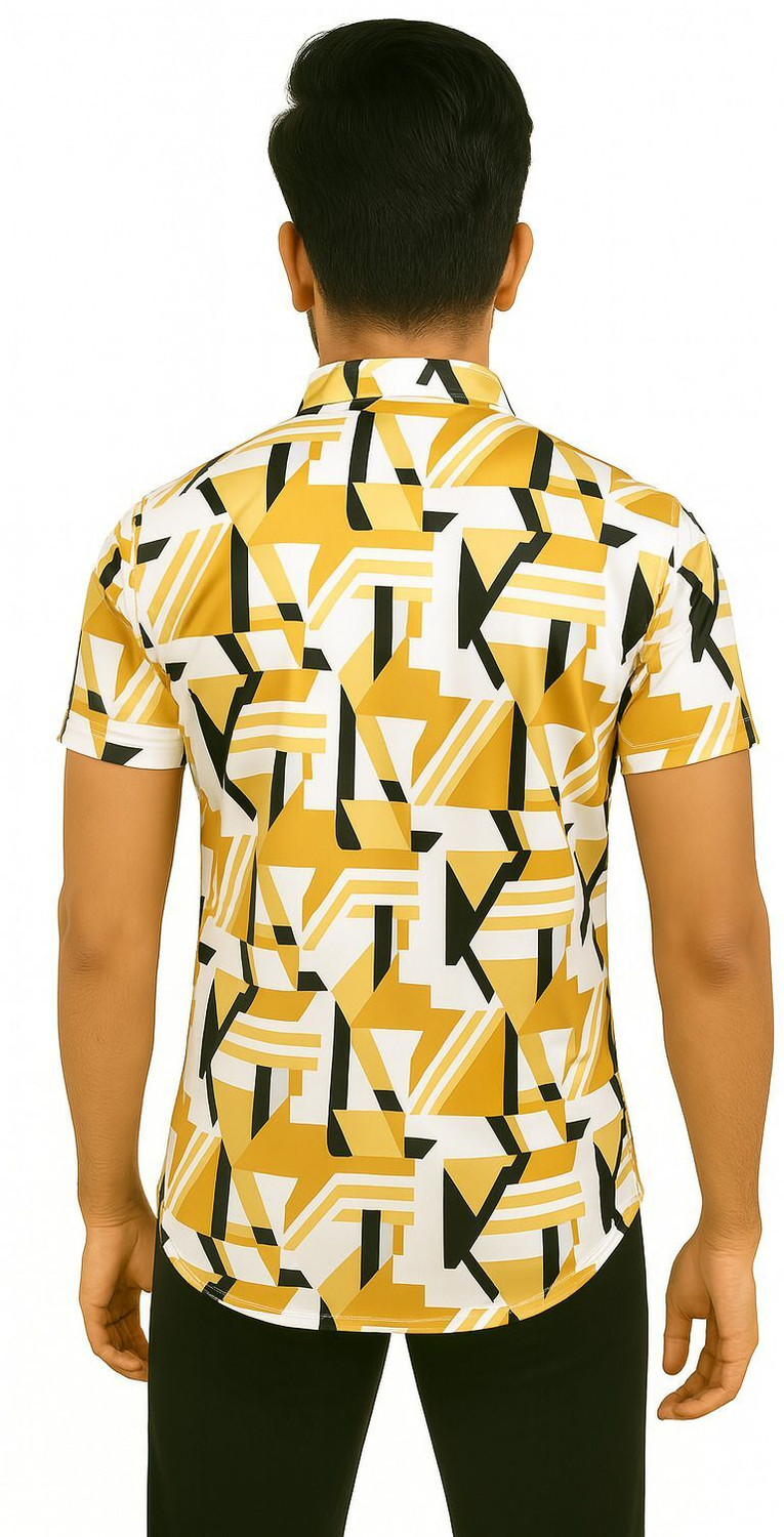 Image of AVOLT Men Printed Casual Yellow, Black Shirt