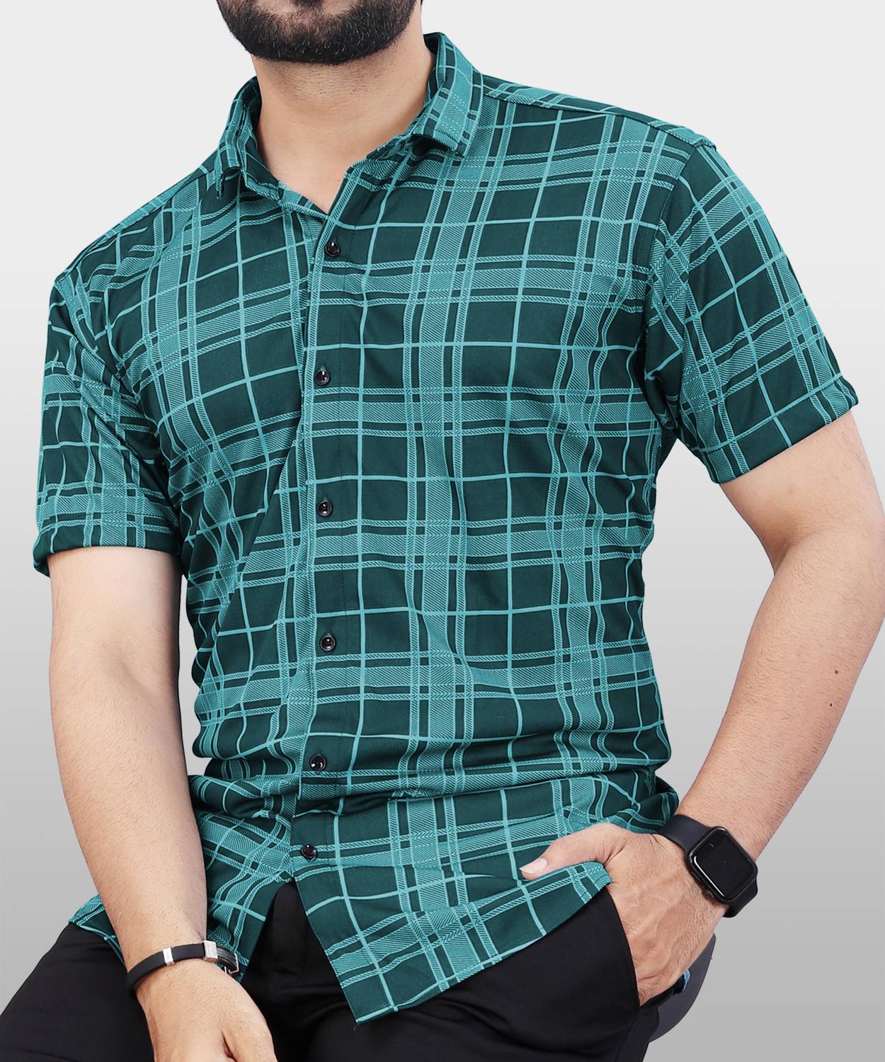 ALMORA Men Checkered Casual Green Shirt