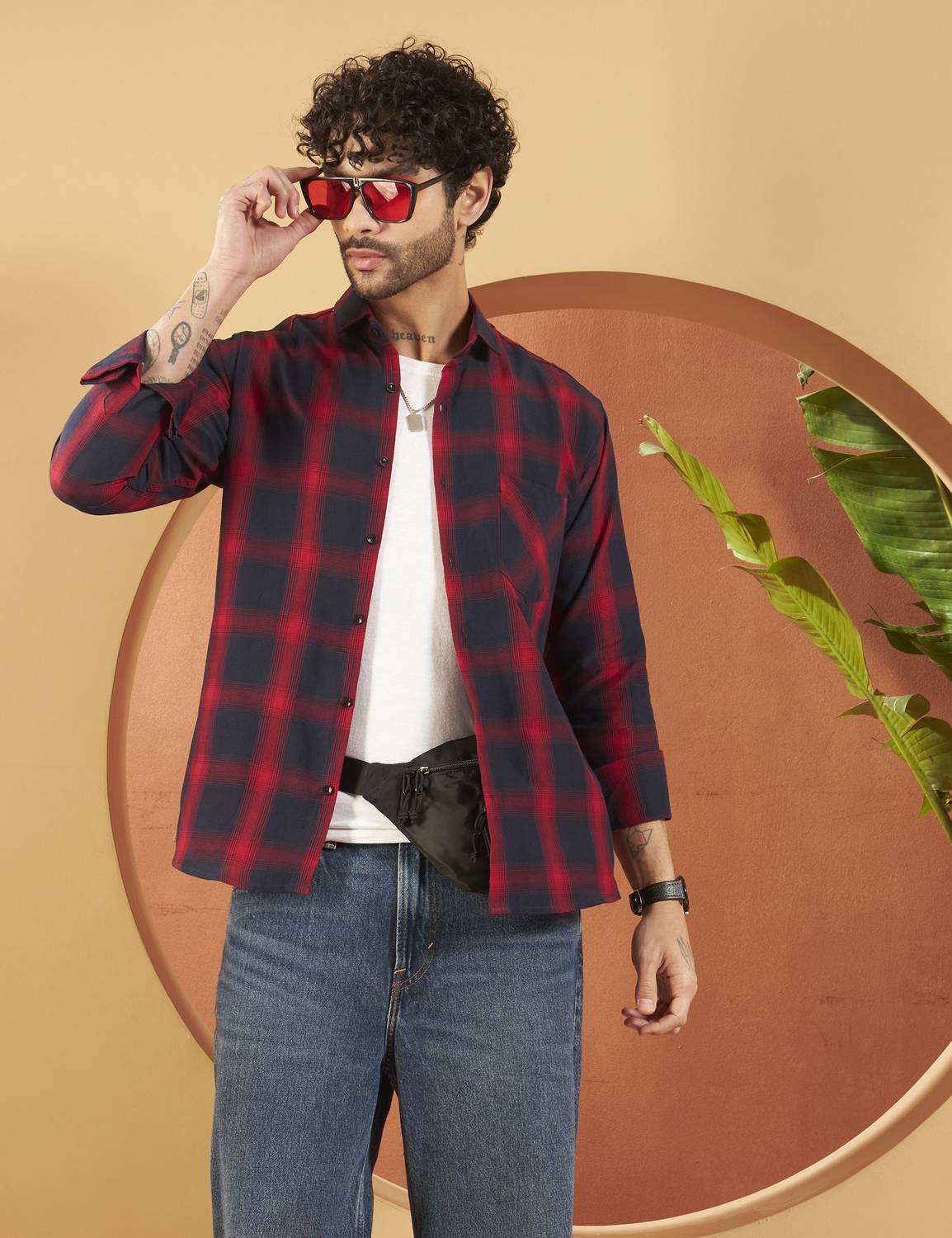 WOXEN Men Checkered Casual Red, Blue Shirt - Image 3