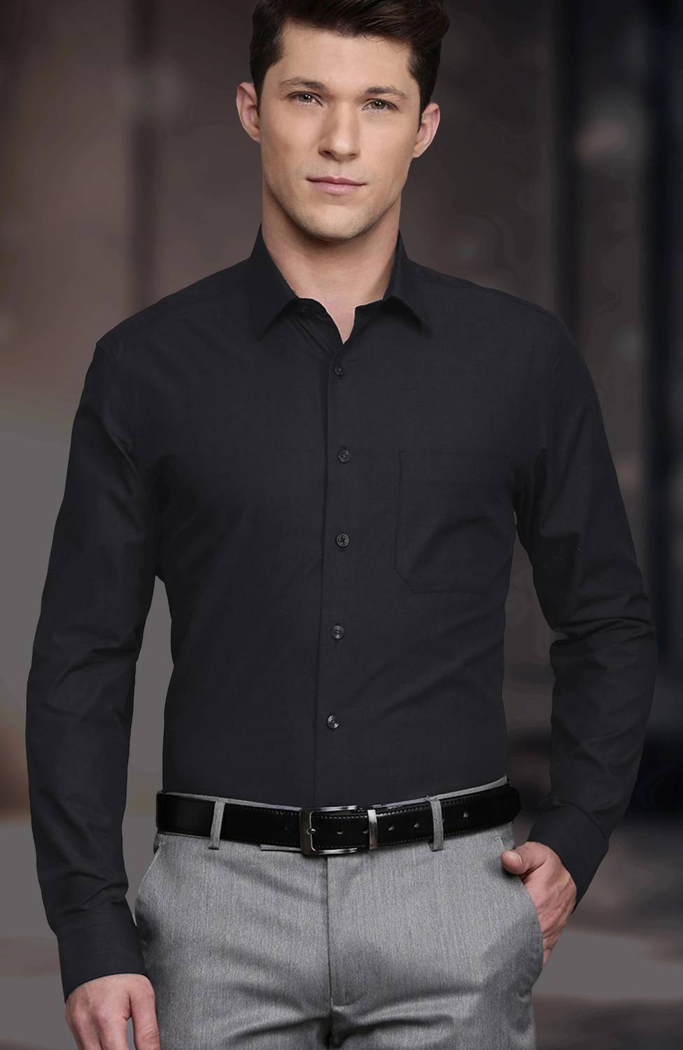 Callibr15 Men Solid Formal Black Shirt
