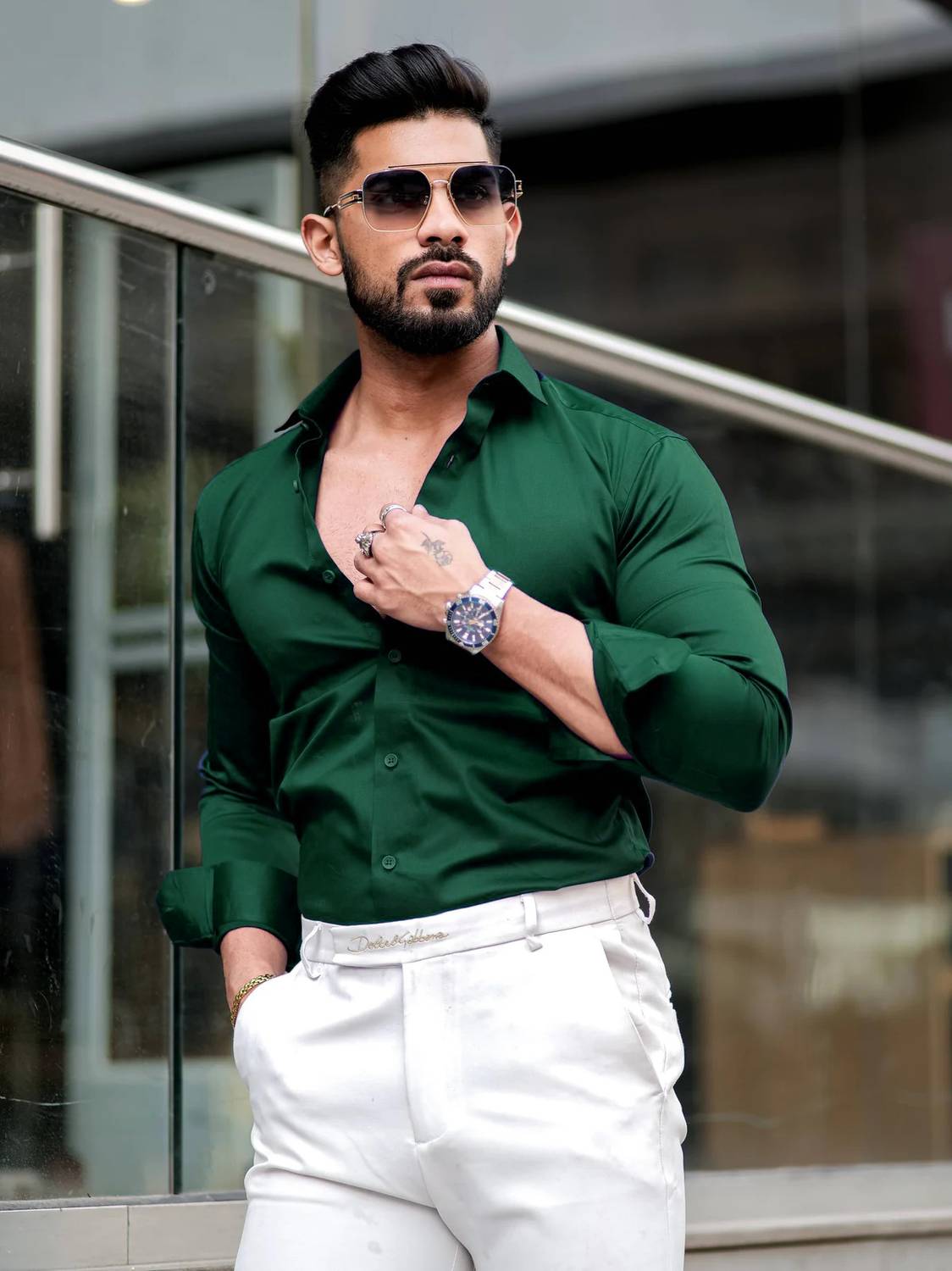 SOLSTICE Men Solid Casual Green Shirt