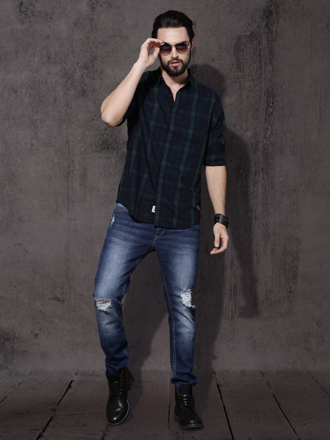 Image of Roadster Men Checkered Casual Blue Shirt