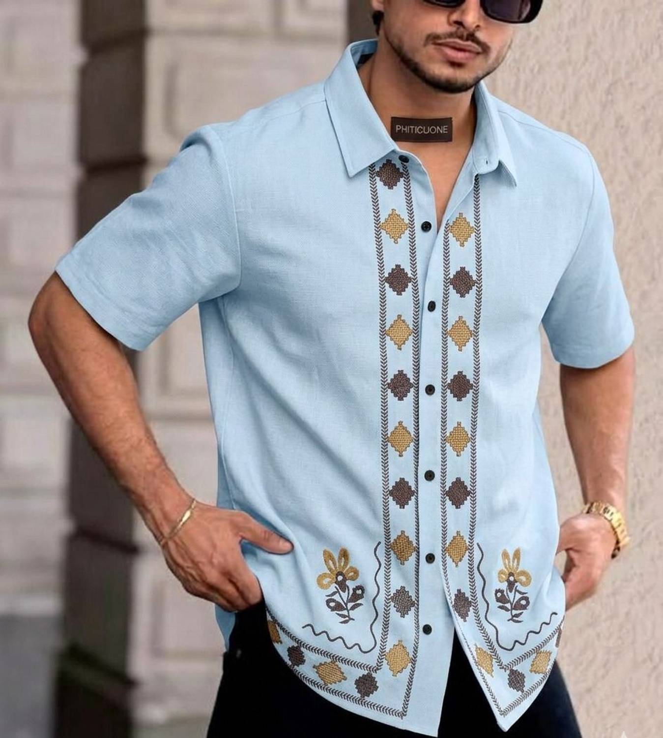 VG BROTHER Men Embroidered Multicolor Shirt - Image 1