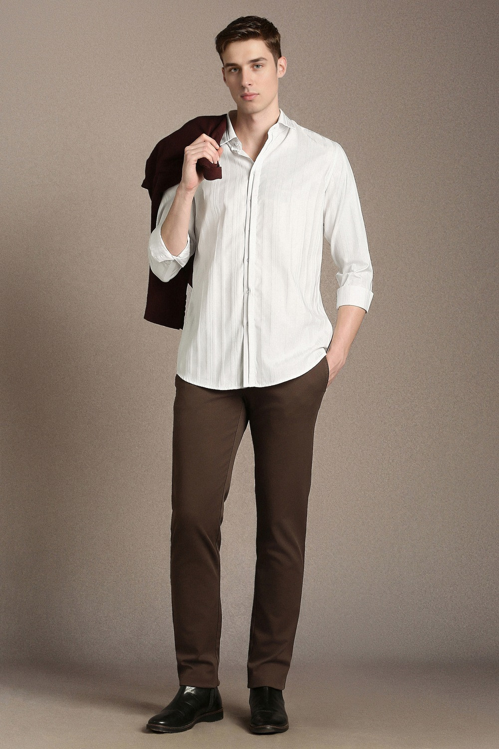 Image of LOUIS PHILIPPE Men Striped Casual White Shirt