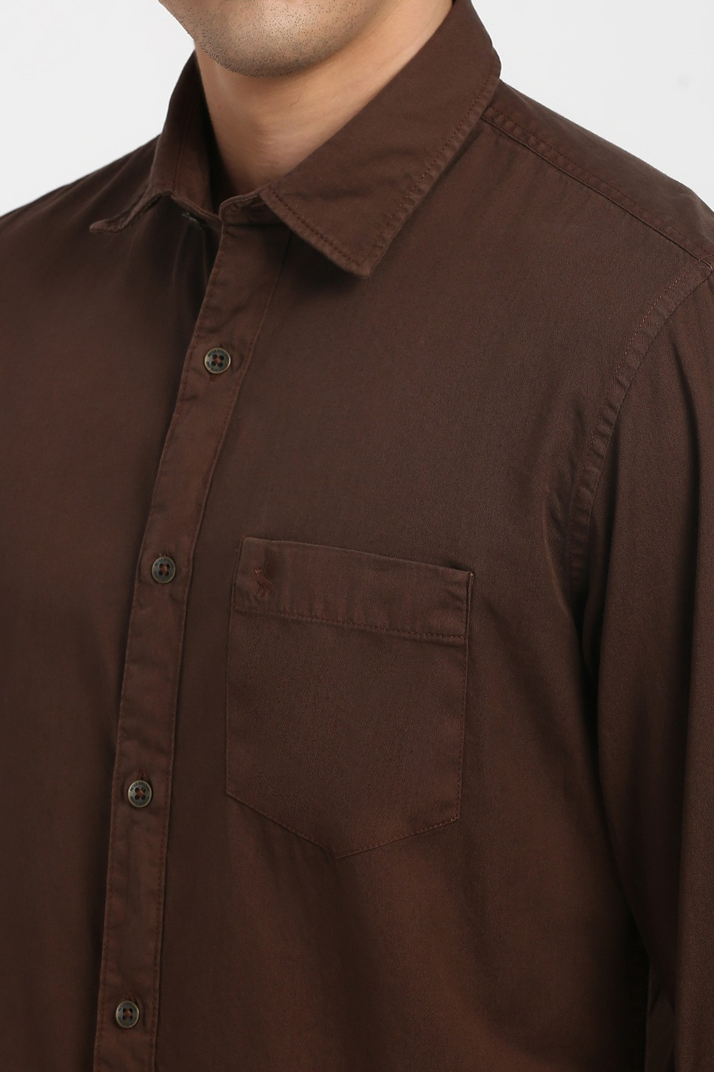 Image of PETER ENGLAND Men Solid Casual Brown Shirt