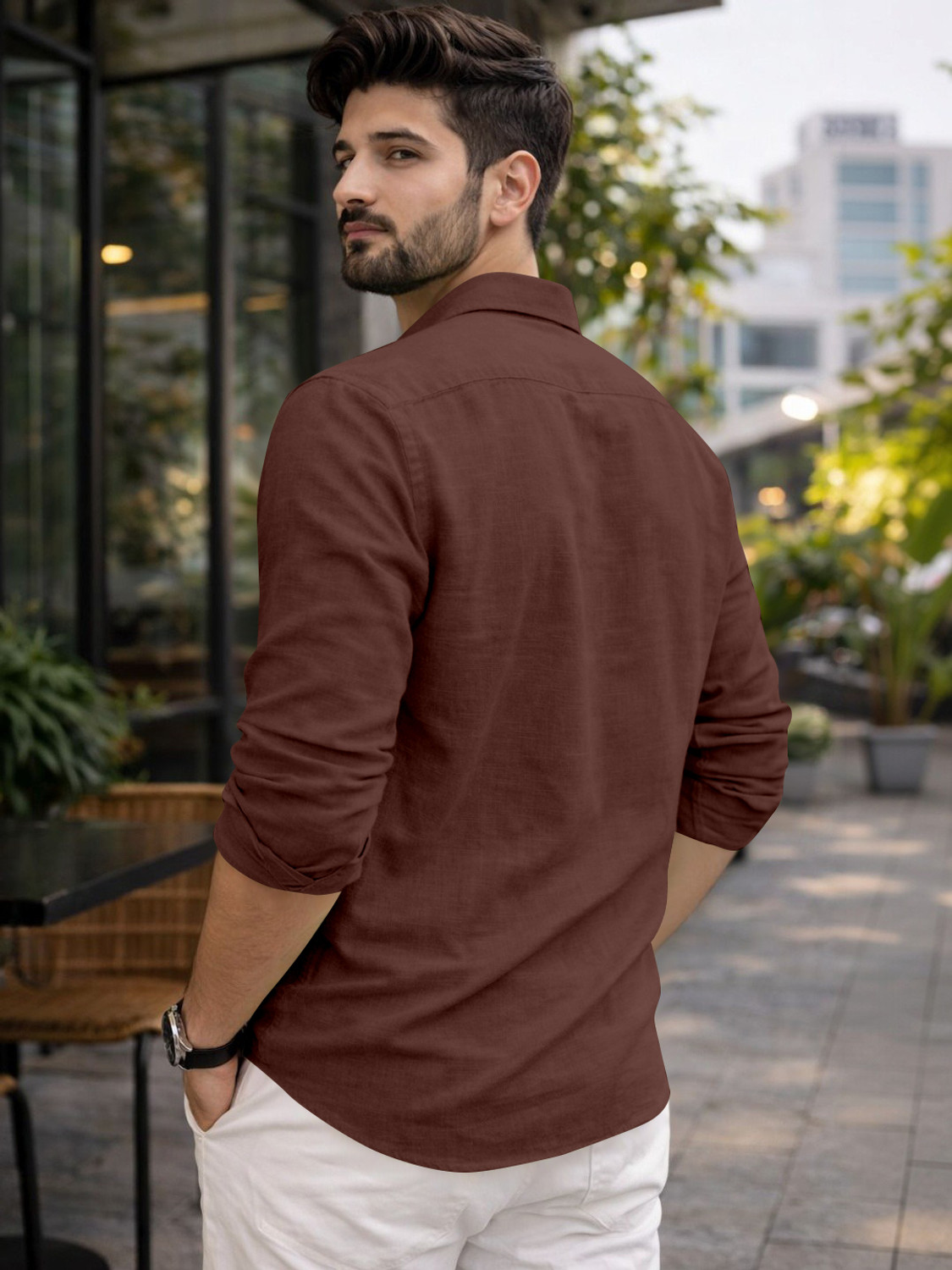 Image of Lolark Men Solid Casual Brown Shirt