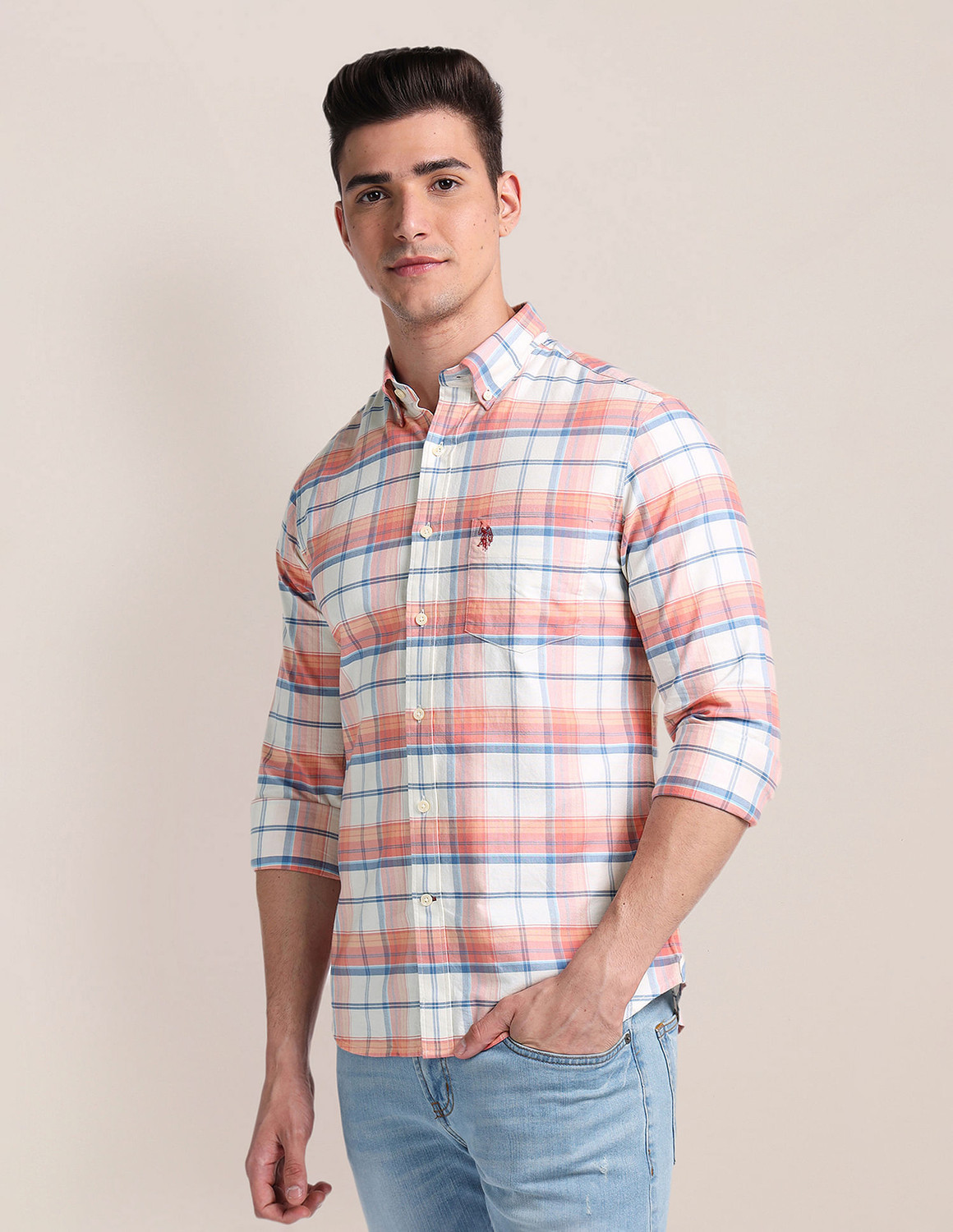 Image of U.S. POLO ASSN. Men Checkered Casual Multicolor Shirt