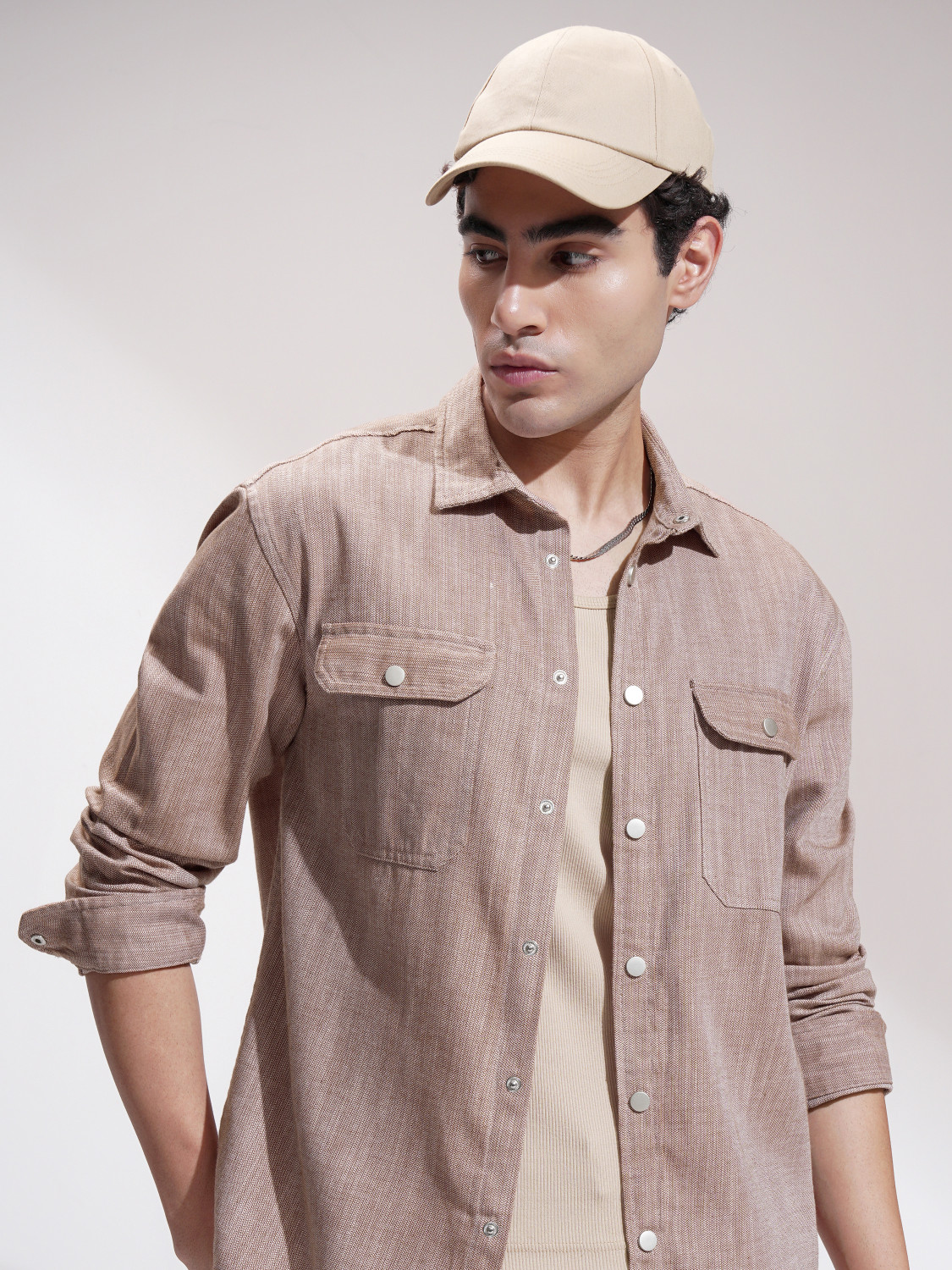 Image of HIGHLANDER Men Self Design Casual Brown Shirt