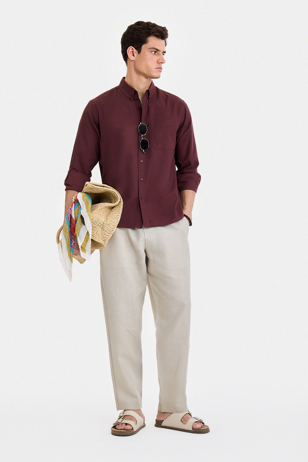Image of Snitch Men Solid Casual Maroon Shirt