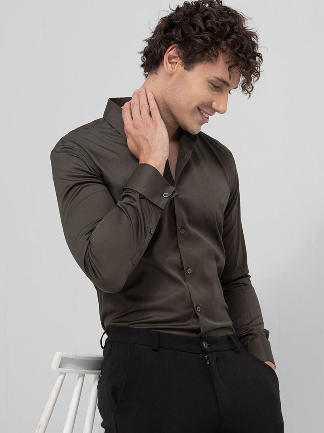 Image of Snitch Men Solid Casual Grey Shirt