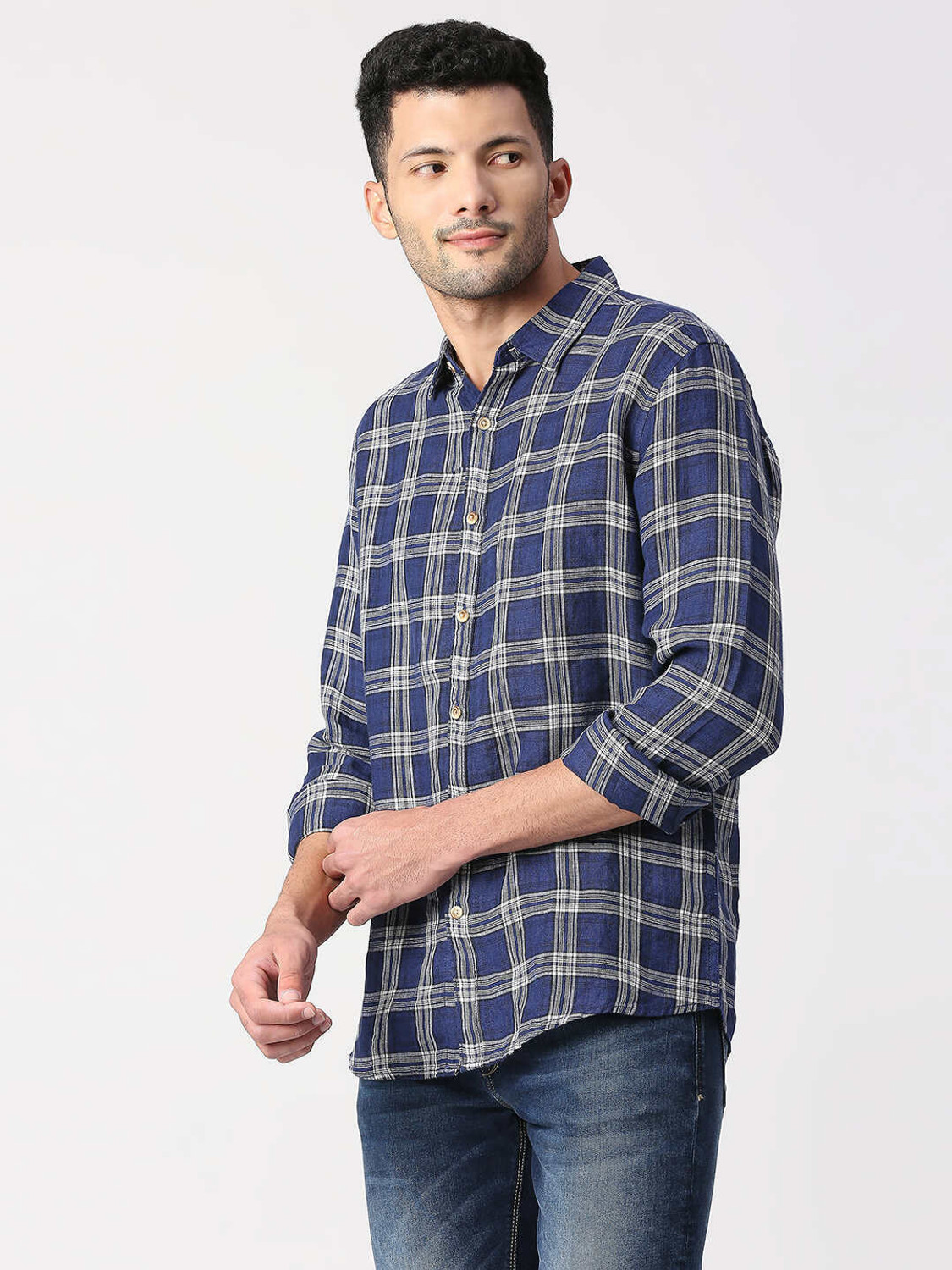 Image of Pepe Jeans Men Checkered Casual Blue Shirt