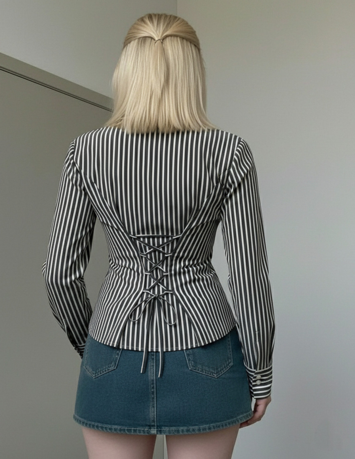 Image of PERFECT PRODUCTIONS Women Striped Formal Grey Shirt
