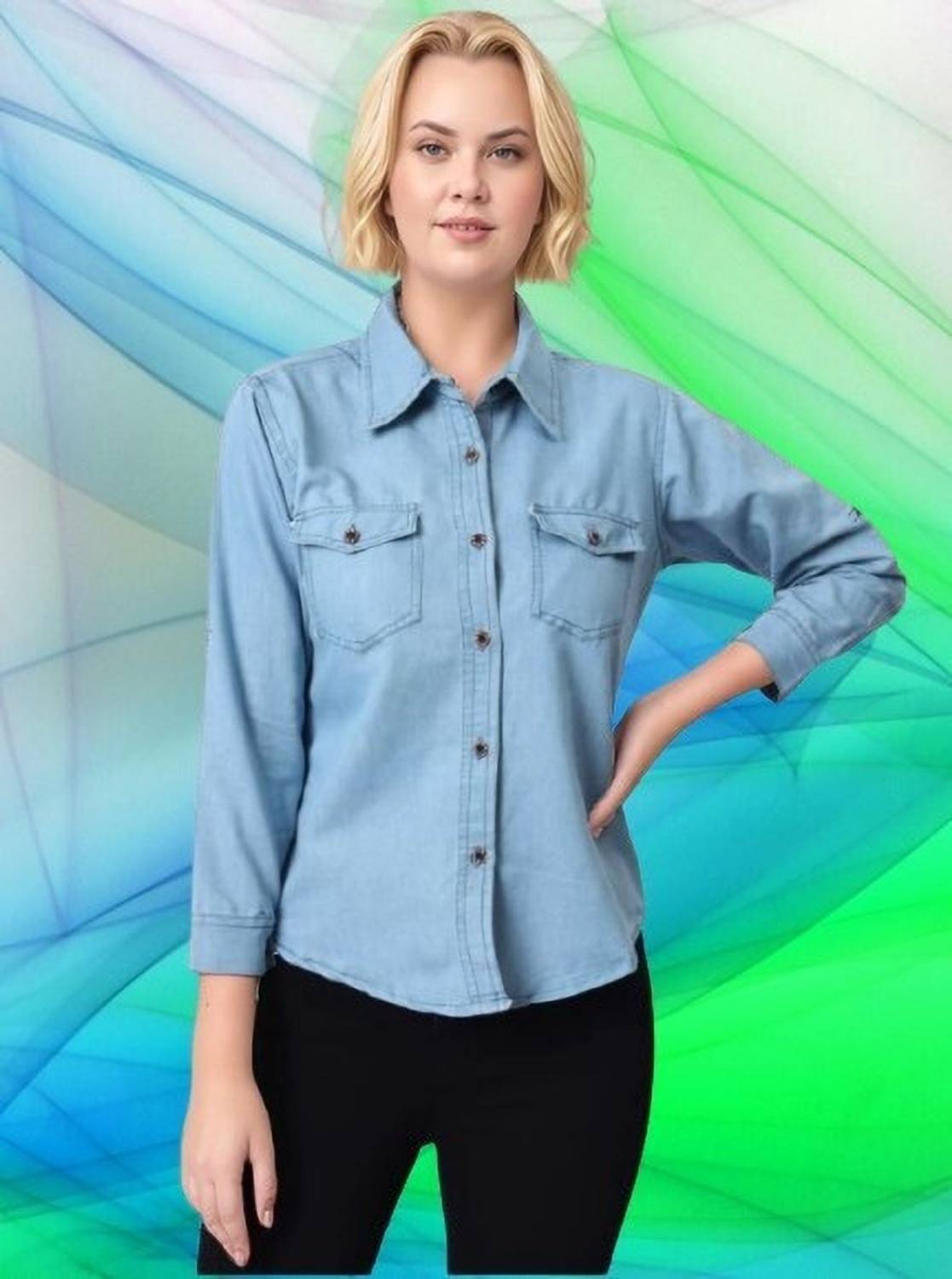 Wingzss Women Solid Casual Blue Shirt