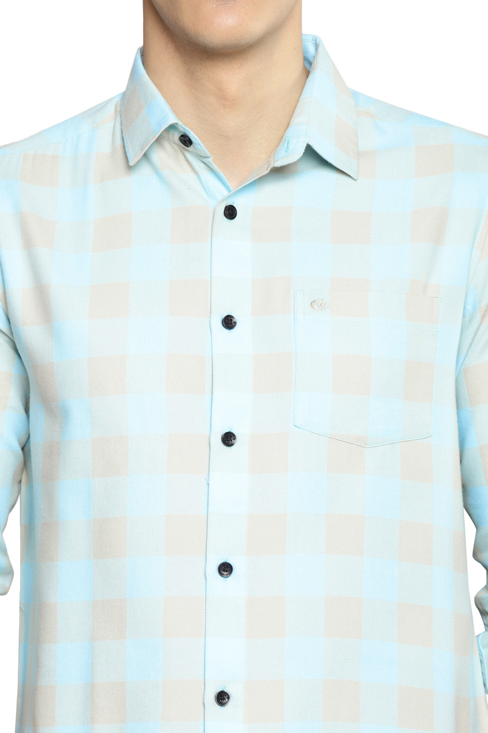 Image of Allen Cooper Men Checkered Casual Light Blue, Beige Shirt