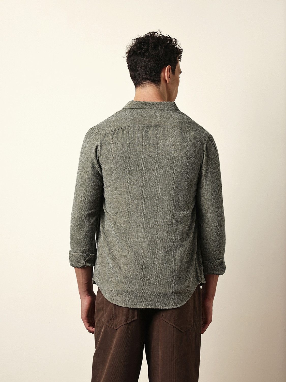 Image of THE BEAR HOUSE Men Self Design Casual Green Shirt