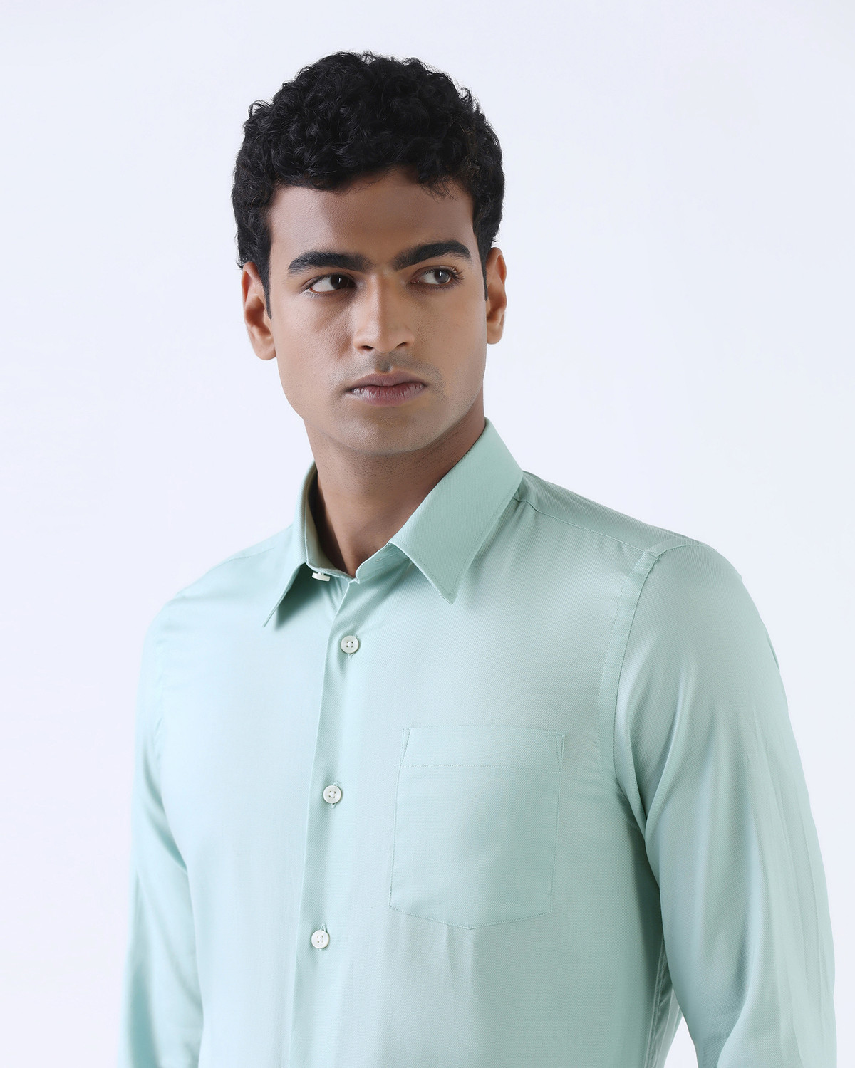 Image of Blackberrys Men Solid Formal Green Shirt