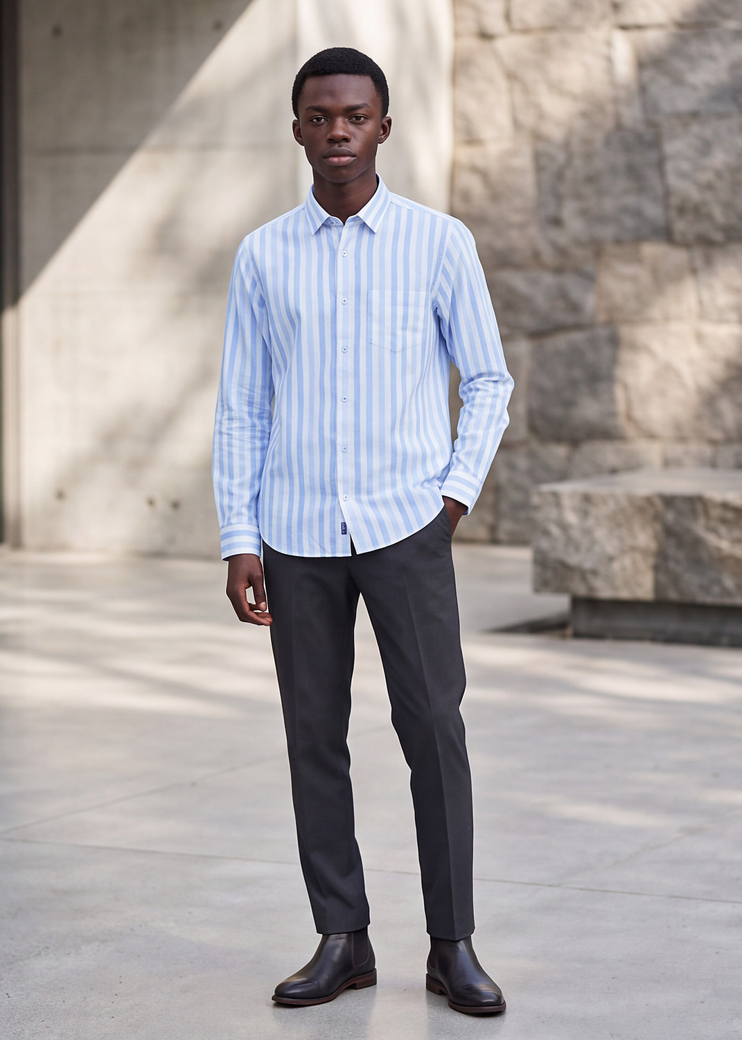 Image of KILLER Men Slim Fit Striped Spread Collar Formal Shirt